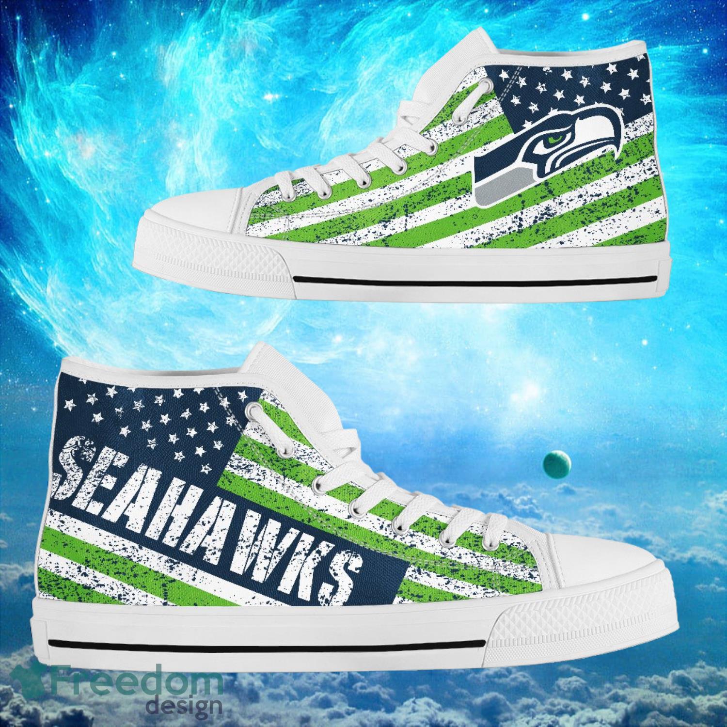 Seattle Seahawks Custom America Flag Italic Vintage Style High Top Shoes Product Photo 2