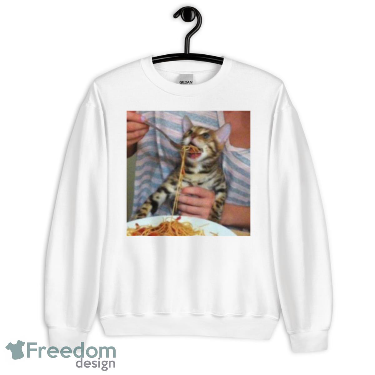 Spaghetti Cat Meme Cat Eating Spaghetti Shirt - Unisex Heavy Blend Crewneck Sweatshirt