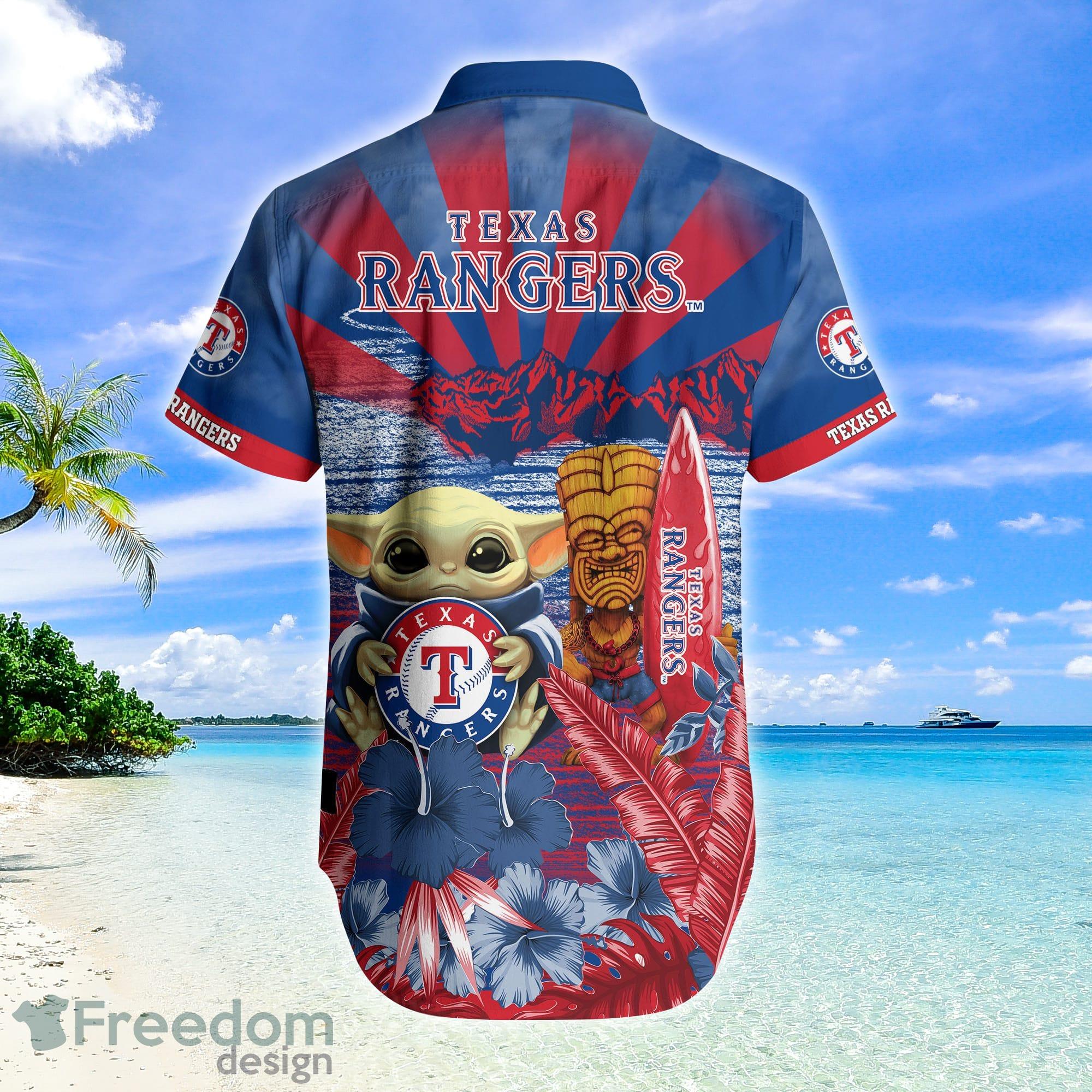 Texas Rangers MLB Baby Yoda Tiki Flower Hawaiian Shirt - Freedomdesign