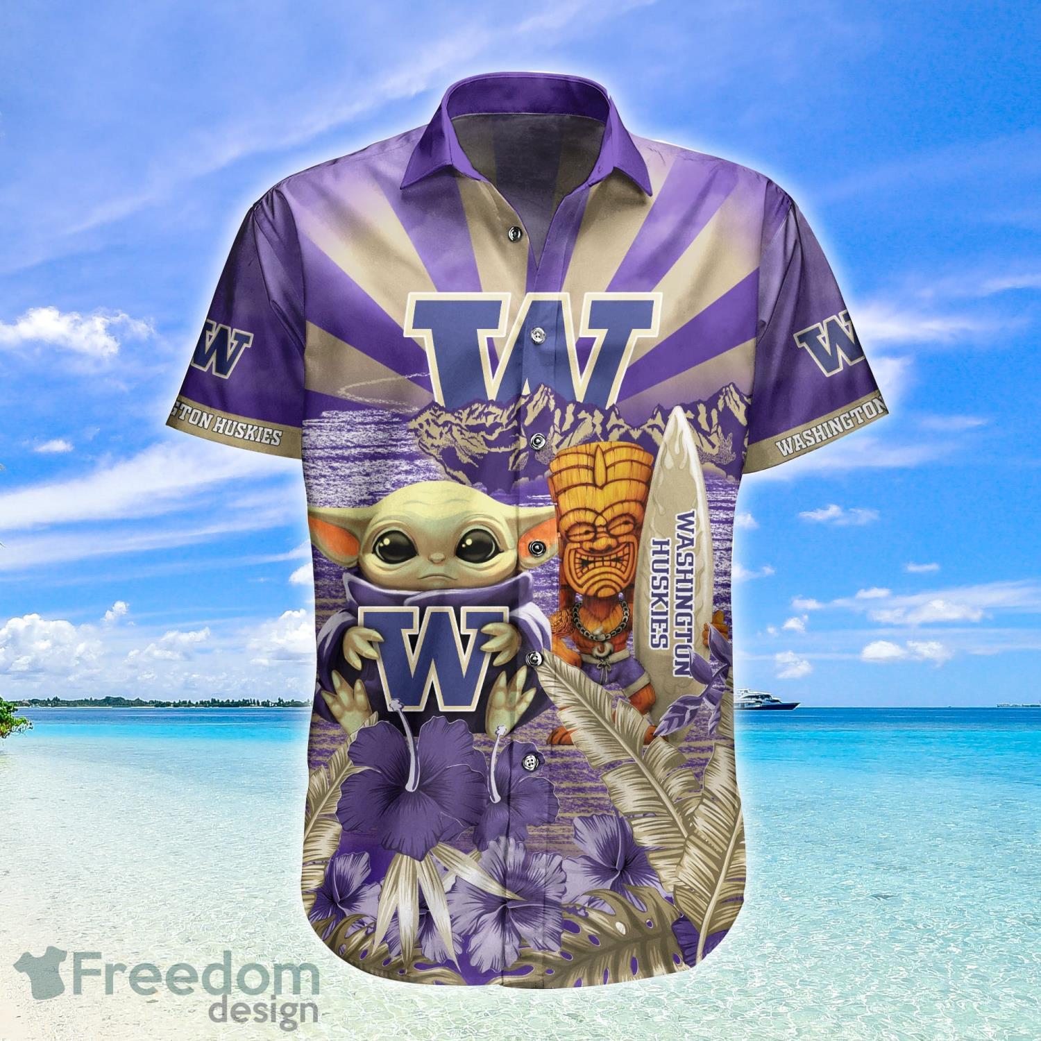 NCAA Washington Huskies Flower Hawaiian Shirt 3D Shirt, Washington Huskies  Gift - T-shirts Low Price