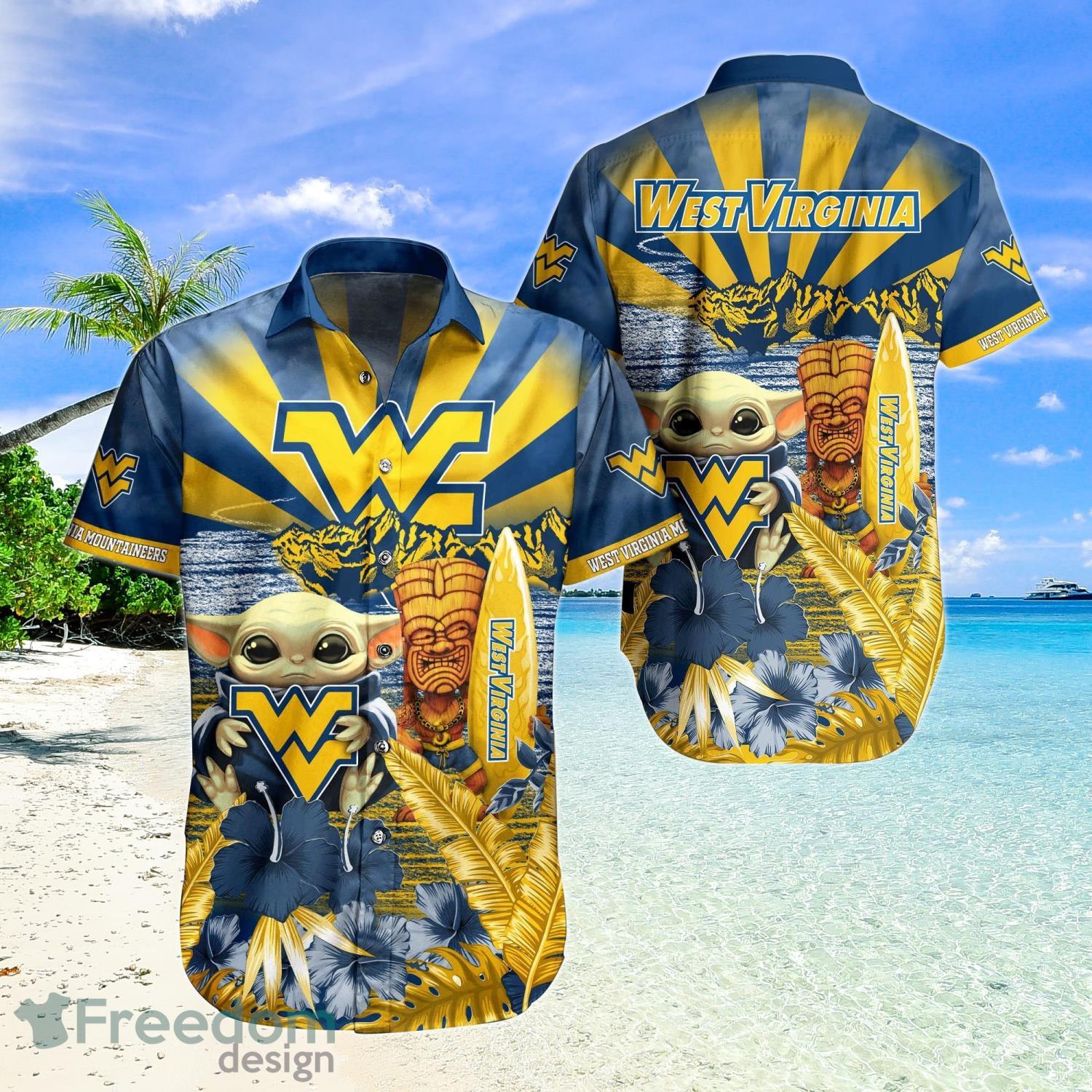 NCAA West Virginia Mountaineers Flower Button Up Hawaiian Shirt 3D Shirt,  West Virginia Mountaineers Christmas Gifts - T-shirts Low Price