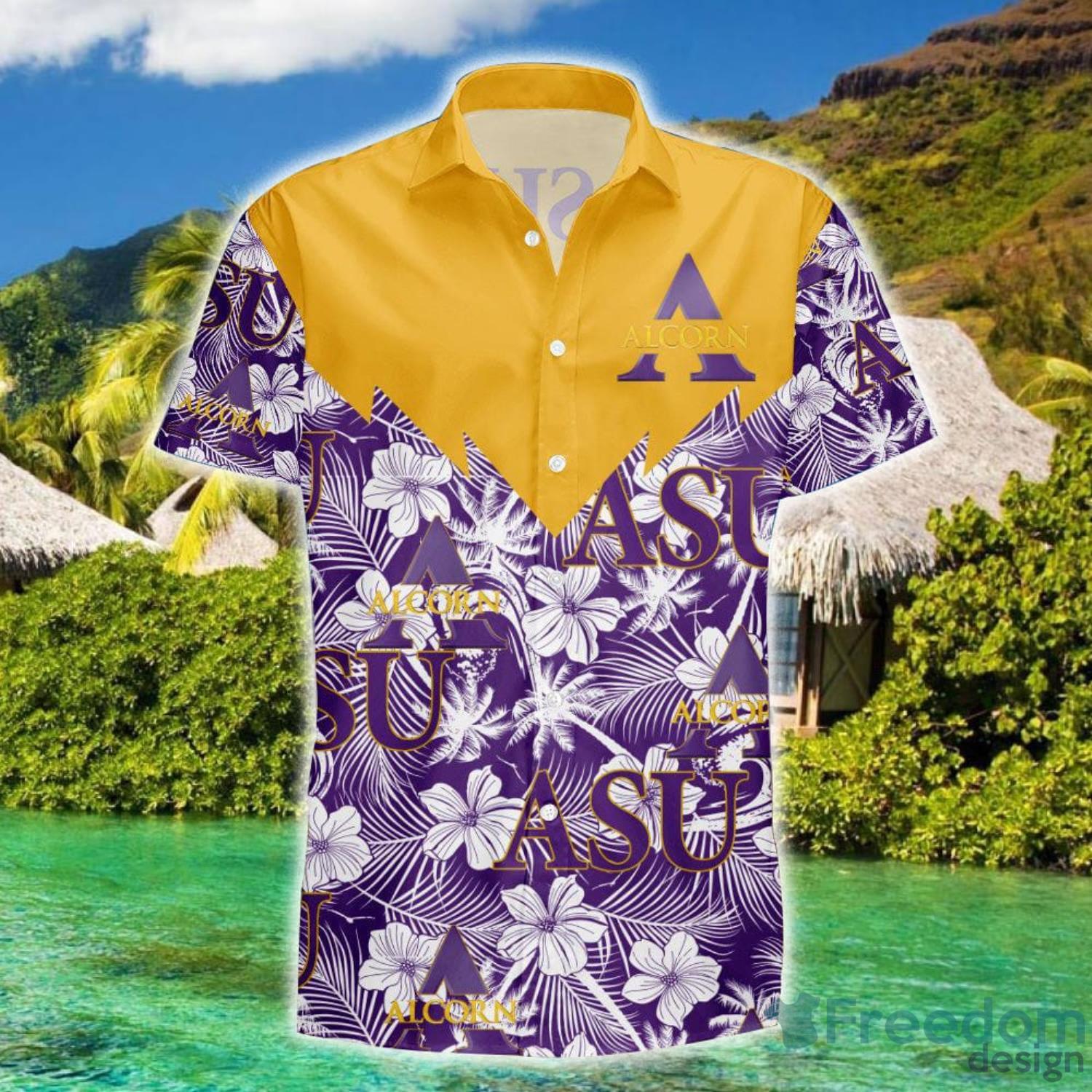 Custom Number And Name Alcorn State Braves Hawaiian Shirt Camouflage  Vintage NCAA Gift For Fans - Freedomdesign