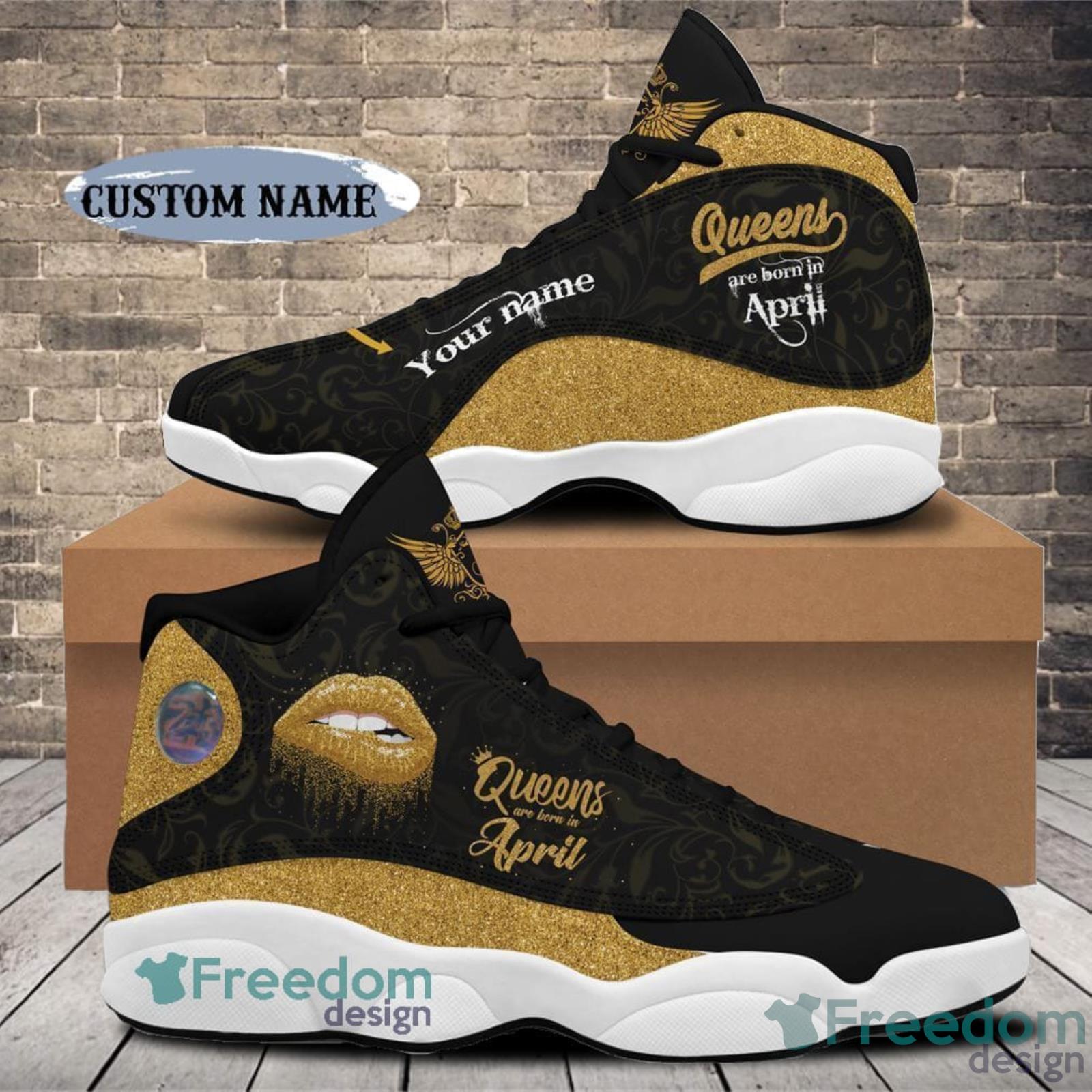 April Birthday Gold Floral Custom Name Air Jordan 13 Shoes