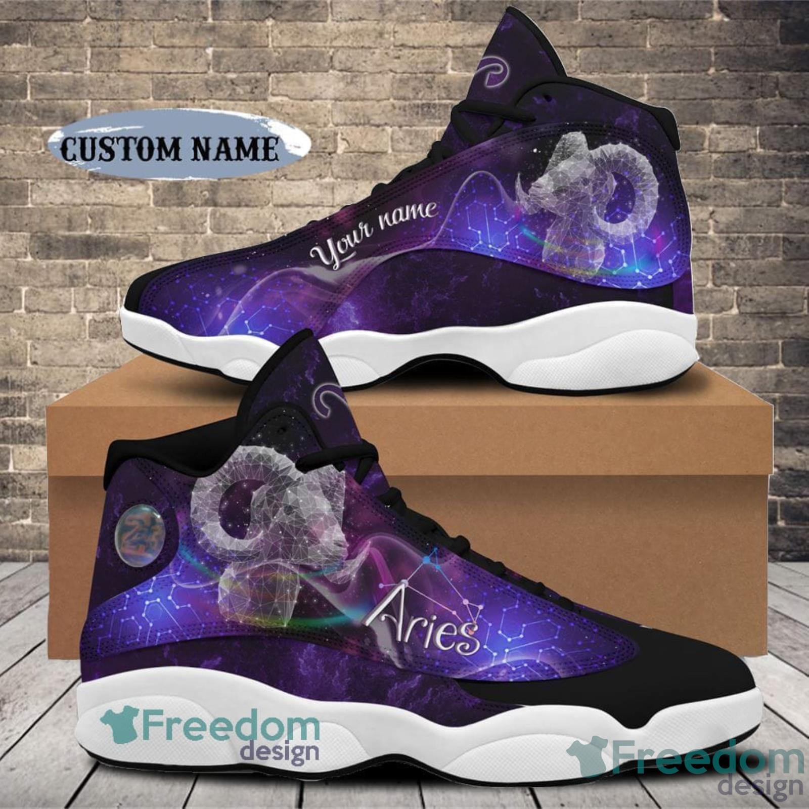 Aries April Birthday Custom Name Purple Air Jordan 13 Shoes Birthday Gift For Men And Women - April Birthday Air Jordan 13 Shoes Personalized Sneakers Sport V25