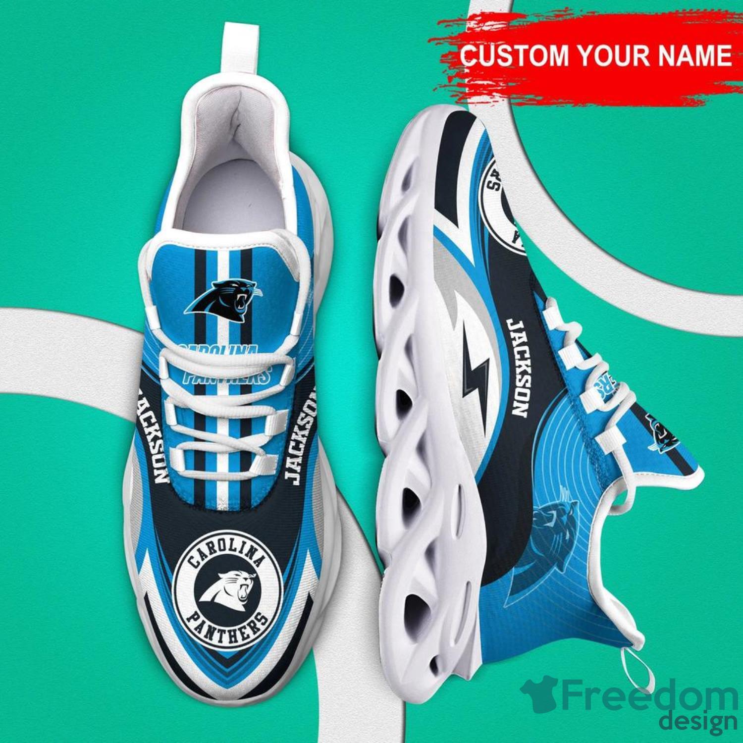 Carolina Panthers Personalized Name NFL Max Soul Shoes Men And