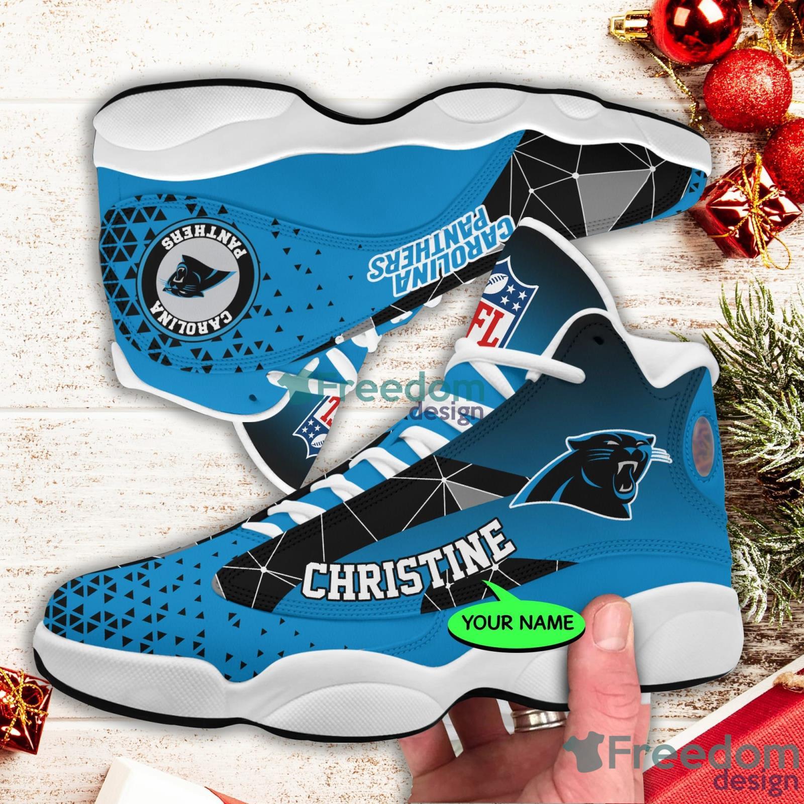 Carolina Panthers Football Team Custom Name&Number Air Jordan 13 Shoes -  Freedomdesign