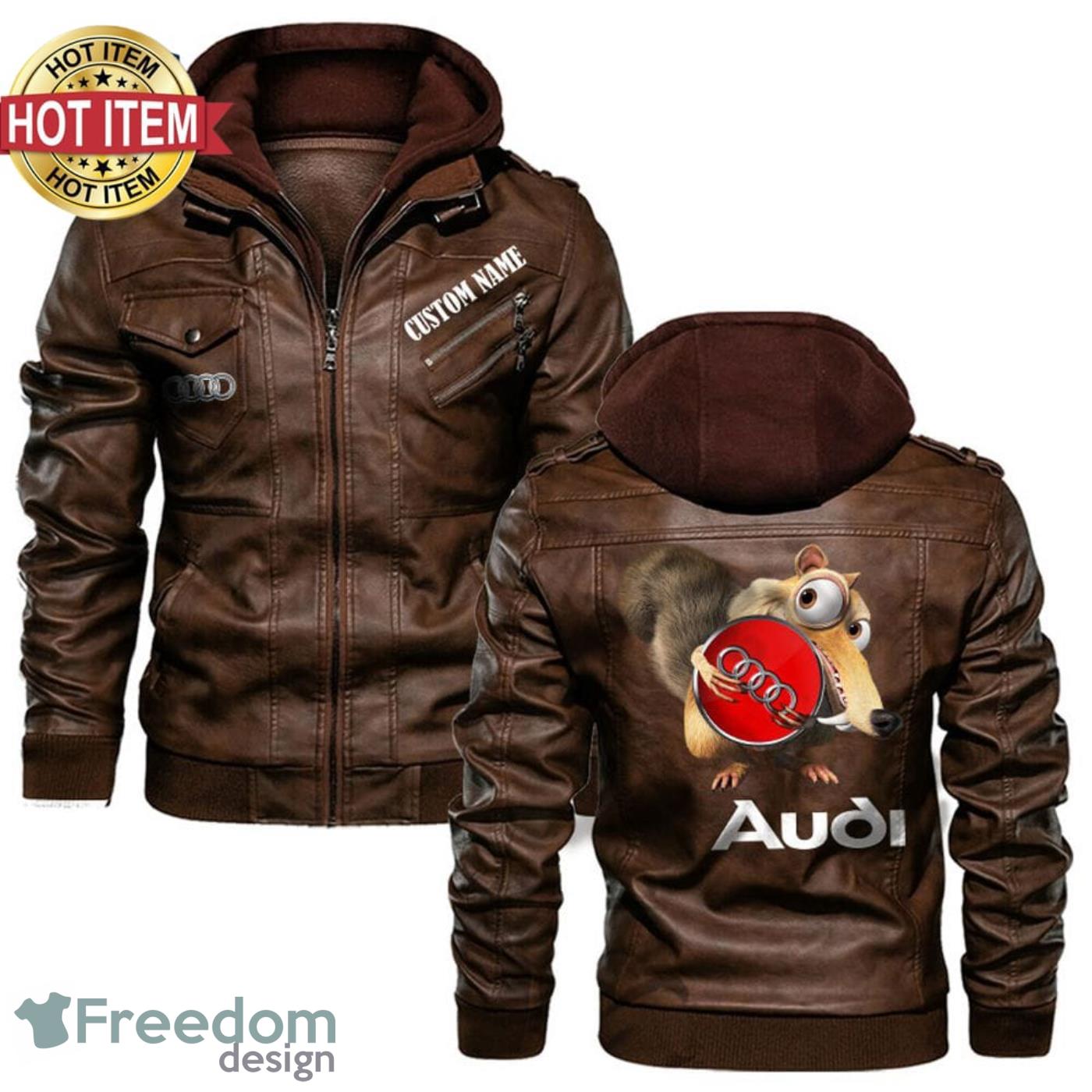 Custom Name Ice Age Scrat Hug Audi Logo Style 1 Leather Jacket image Custom Name Ice Age Scrat Hug Audi Logo Style 1 Leather Jacket Product Photo 2