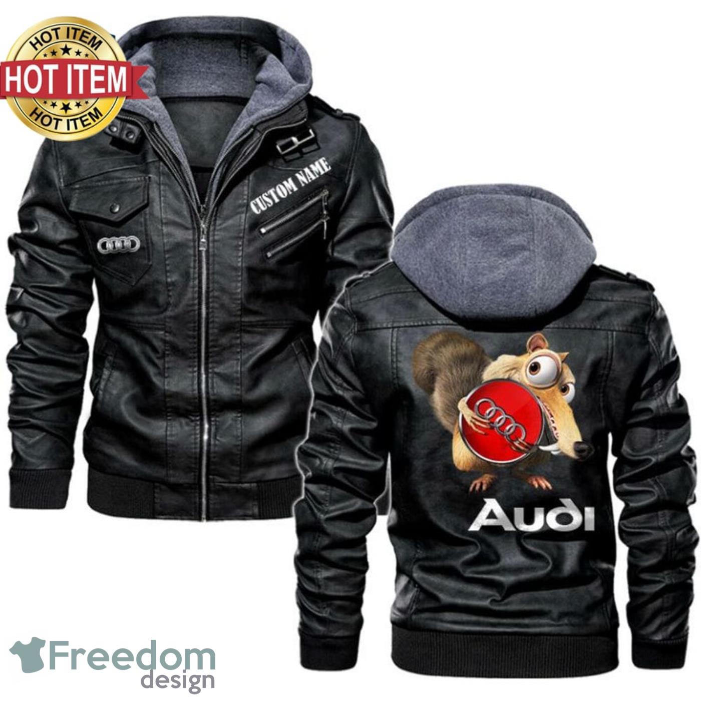 Custom Name Ice Age Scrat Hug Audi Logo Style 1 Leather Jacket Product Photo 1 Custom Name Ice Age Scrat Hug Audi Logo Style 1 Leather Jacket Product Photo 1