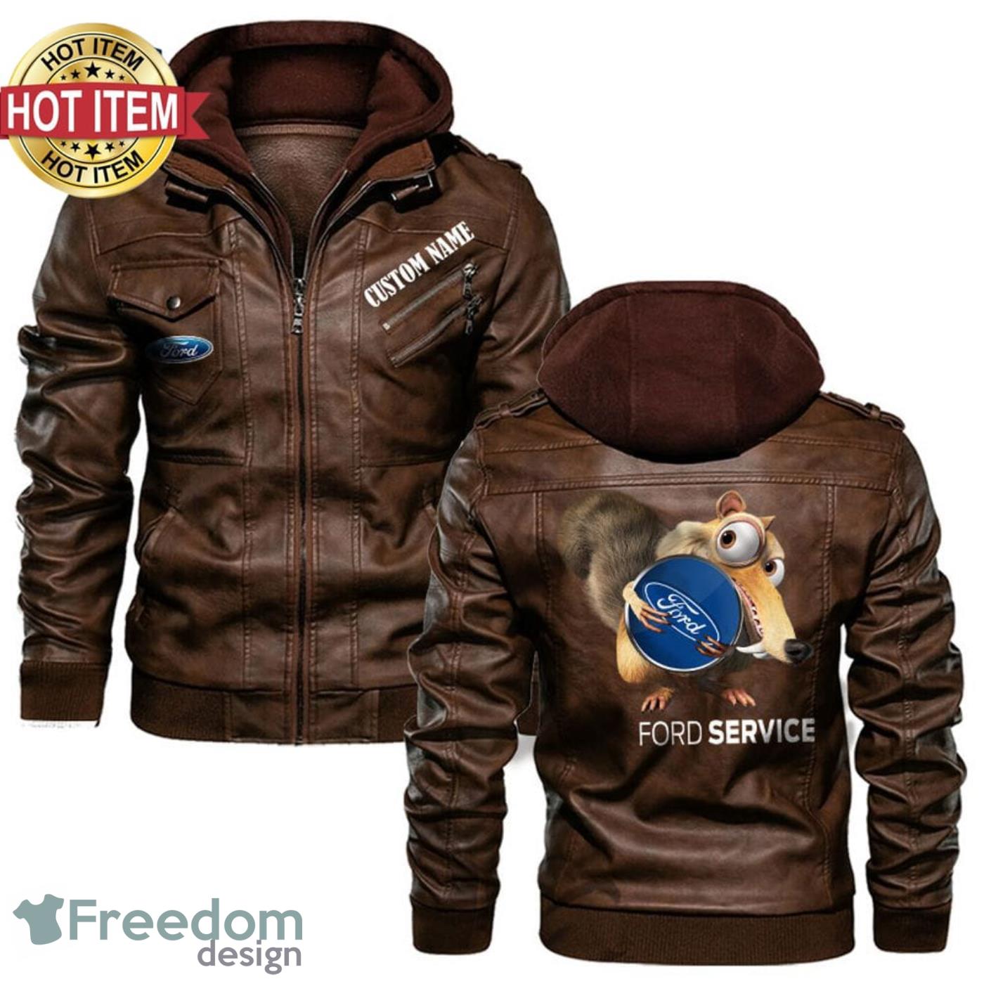 Custom Name Ice Age Scrat Hug Ford Service Logo Leather Jacket image Custom Name Ice Age Scrat Hug Ford Service Logo Leather Jacket Product Photo 2
