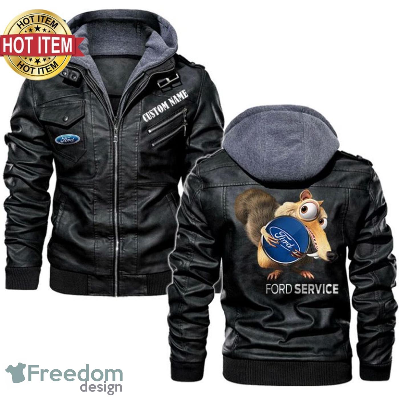 Custom Name Ice Age Scrat Hug Ford Service Logo Leather Jacket Product Photo 1 Custom Name Ice Age Scrat Hug Ford Service Logo Leather Jacket Product Photo 1