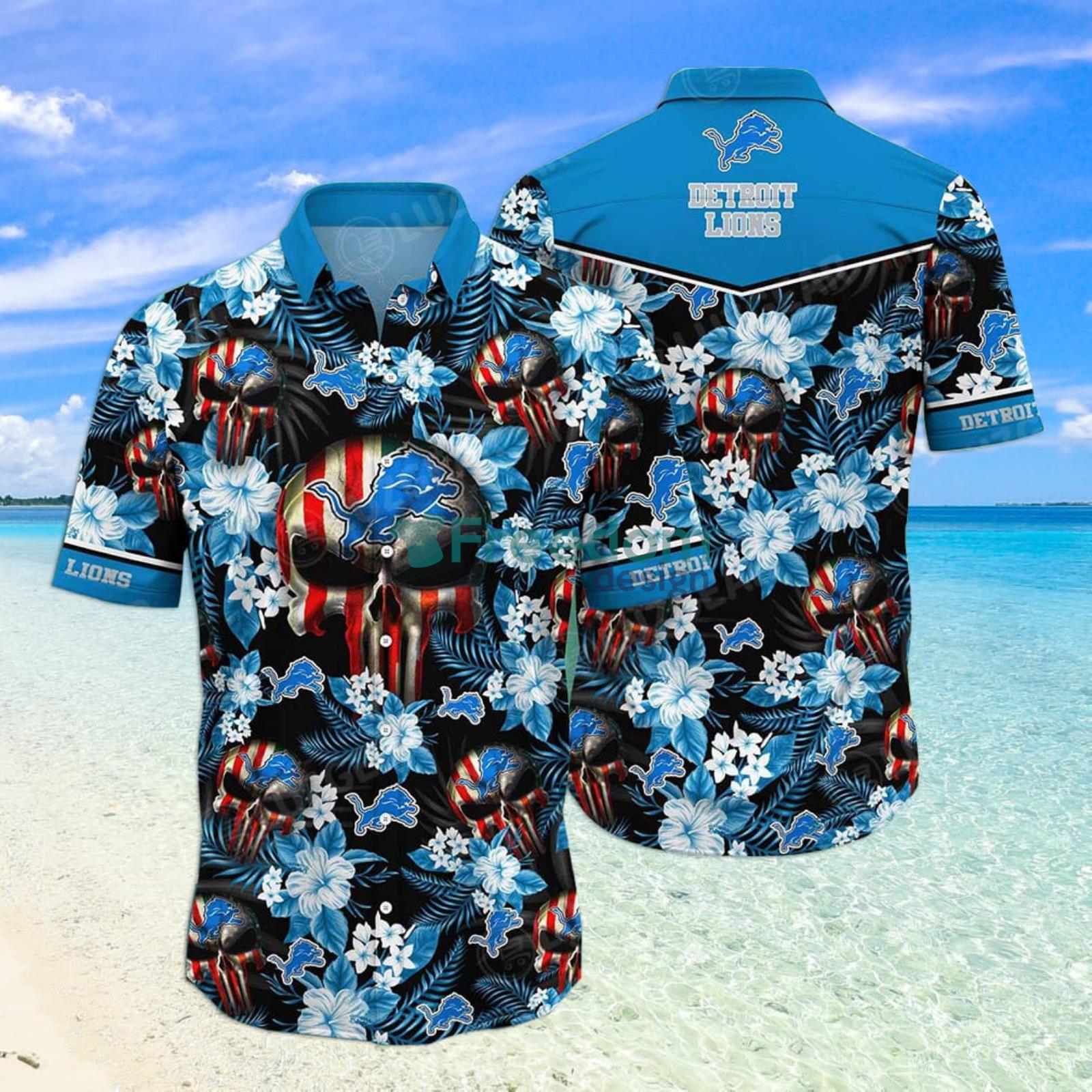 Detroit Lions Tropical Flower Sleeve Slim Fit Body-Nfl Hawaii