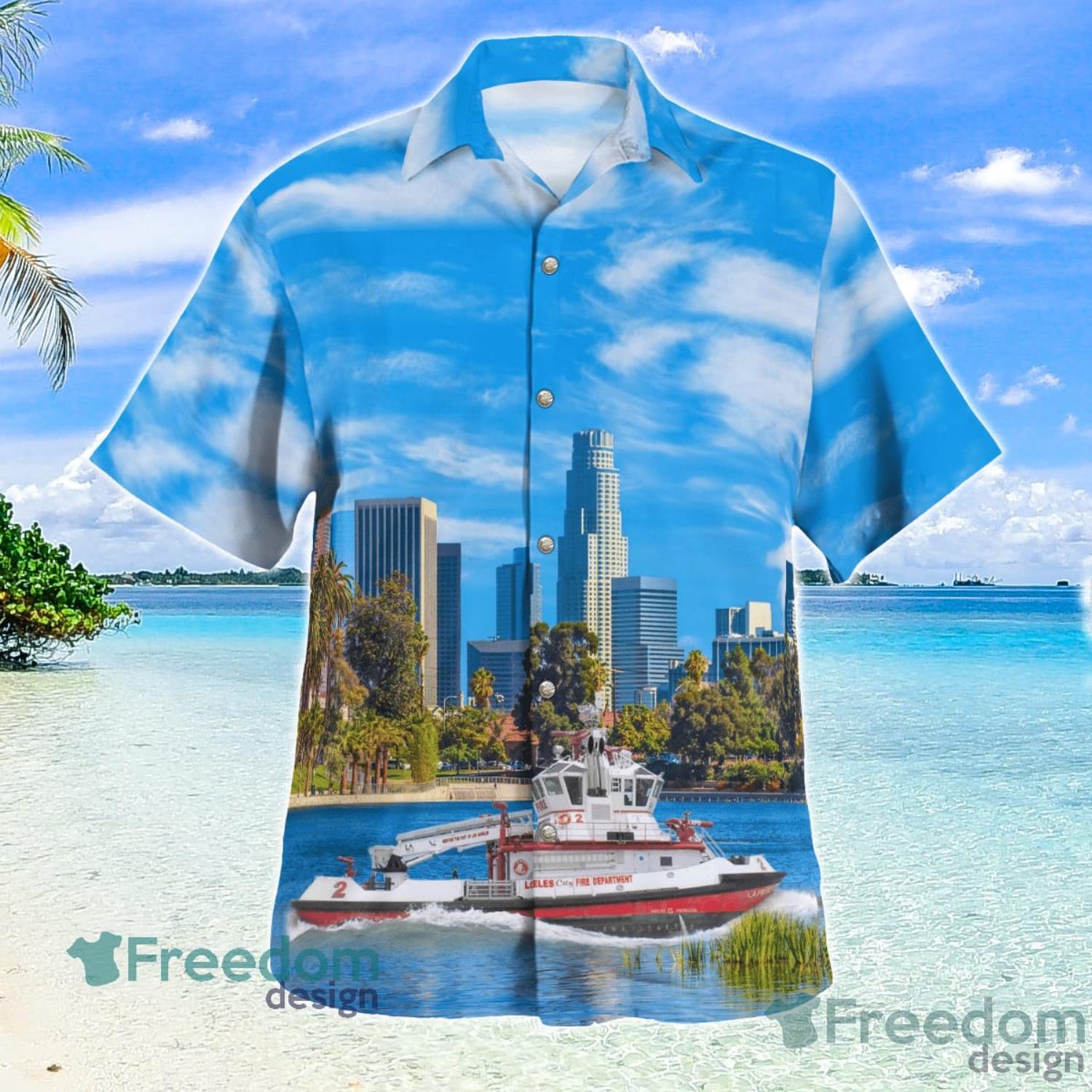 (Fire Boat #2) Los Angeles City Fire Department (LAFD) FireRescue Boat Los Angeles California Aloha summer Gift Hawaiian Shirt Product Photo 2