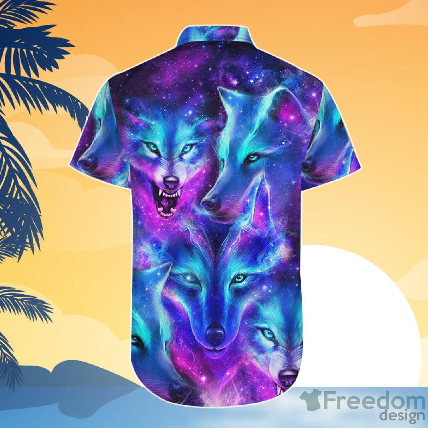 Galaxy Wolf Shirt Acrylic Oil Painting Wolves Hawaiian Shirt And Short Product Photo 2 Galaxy Wolf Shirt Acrylic Oil Painting Wolves Hawaiian Shirt And Short Product Photo 2