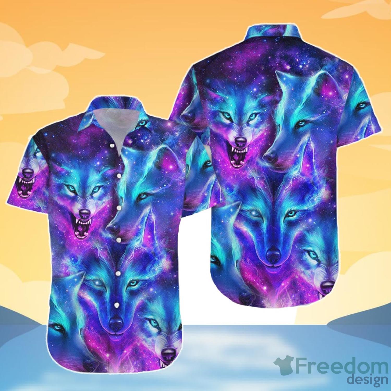 Galaxy Wolf Shirt Acrylic Oil Painting Wolves Hawaiian Shirt And Short Product Photo 4 Galaxy Wolf Shirt Acrylic Oil Painting Wolves Hawaiian Shirt And Short Product Photo 4