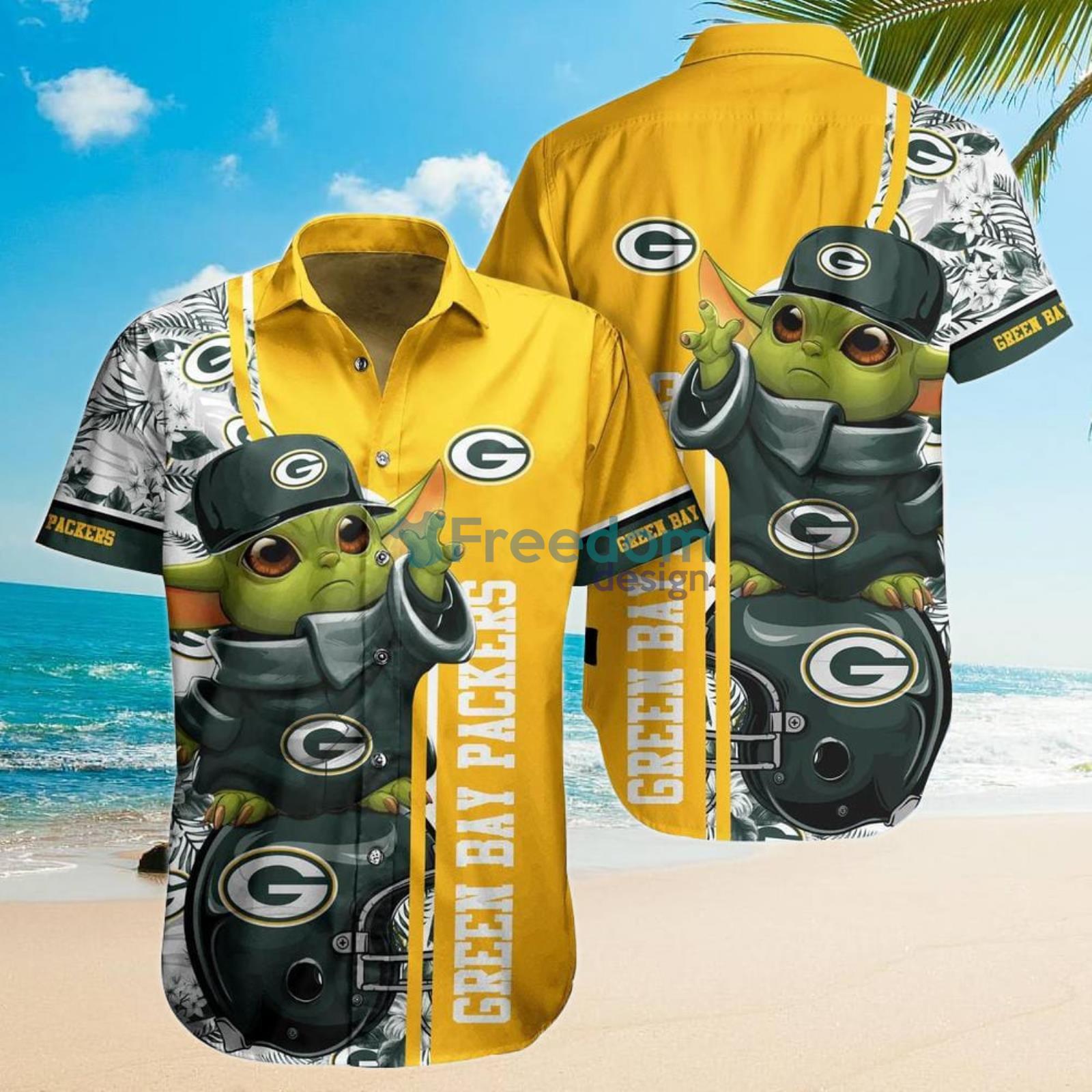 Green Bay Packers NFL Team Logo Baby Yoda Hawaiian Shirt - Freedomdesign