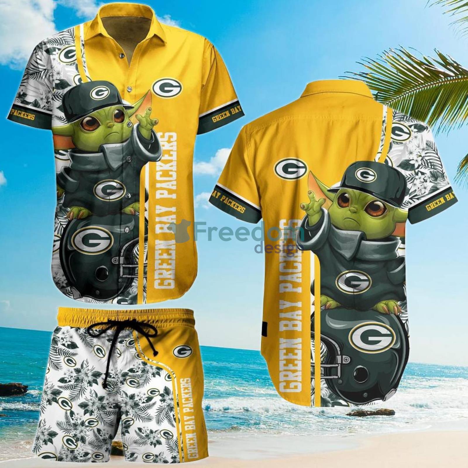 Green Bay Packers NFL Team Logo Baby Yoda Hawaiian Shirt - Freedomdesign