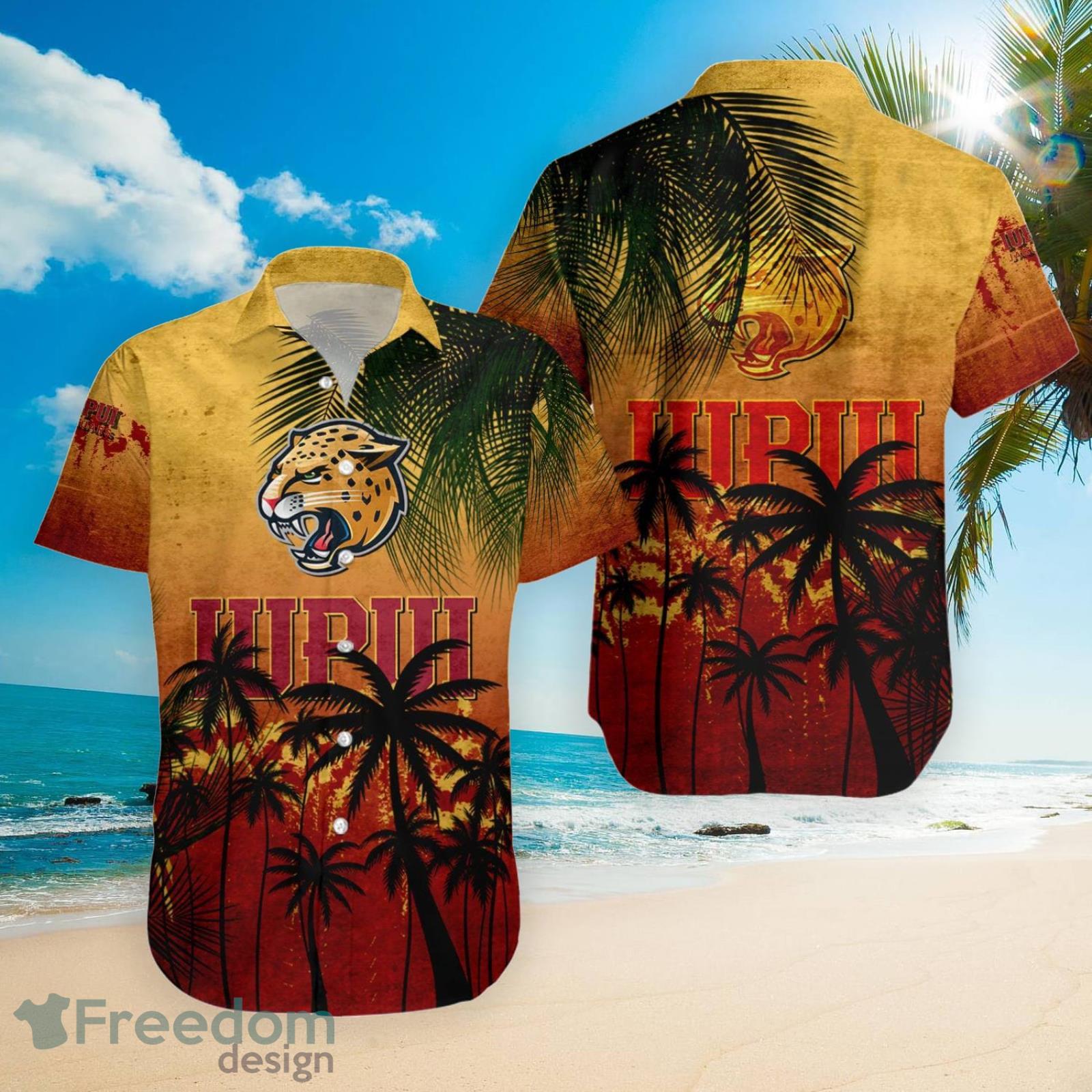 IUPUI Jaguars NCAA Coconut Tree Hawaiian Shirt - Freedomdesign