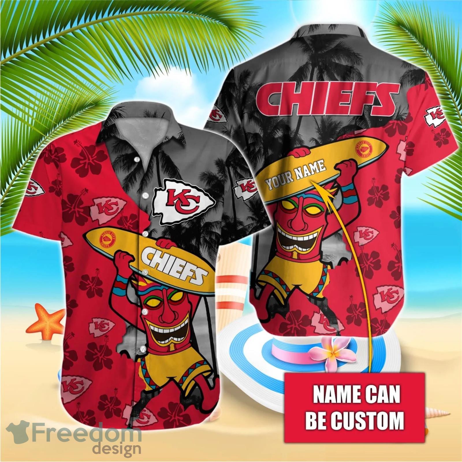 Kansas City Chiefs Nfl Custom Name Tiki Surfing Hawaiian Shirt -  Freedomdesign