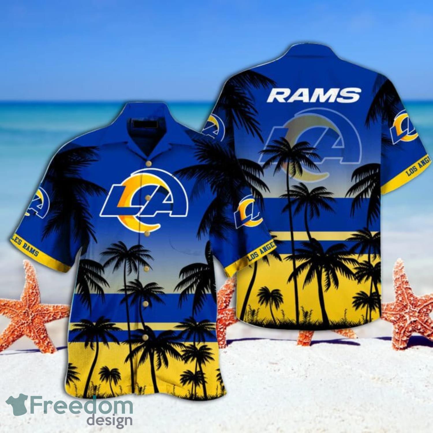 Los Angeles Rams NFL Palm Trees Pattern Combo Hawaiian Shirt And Short Pants