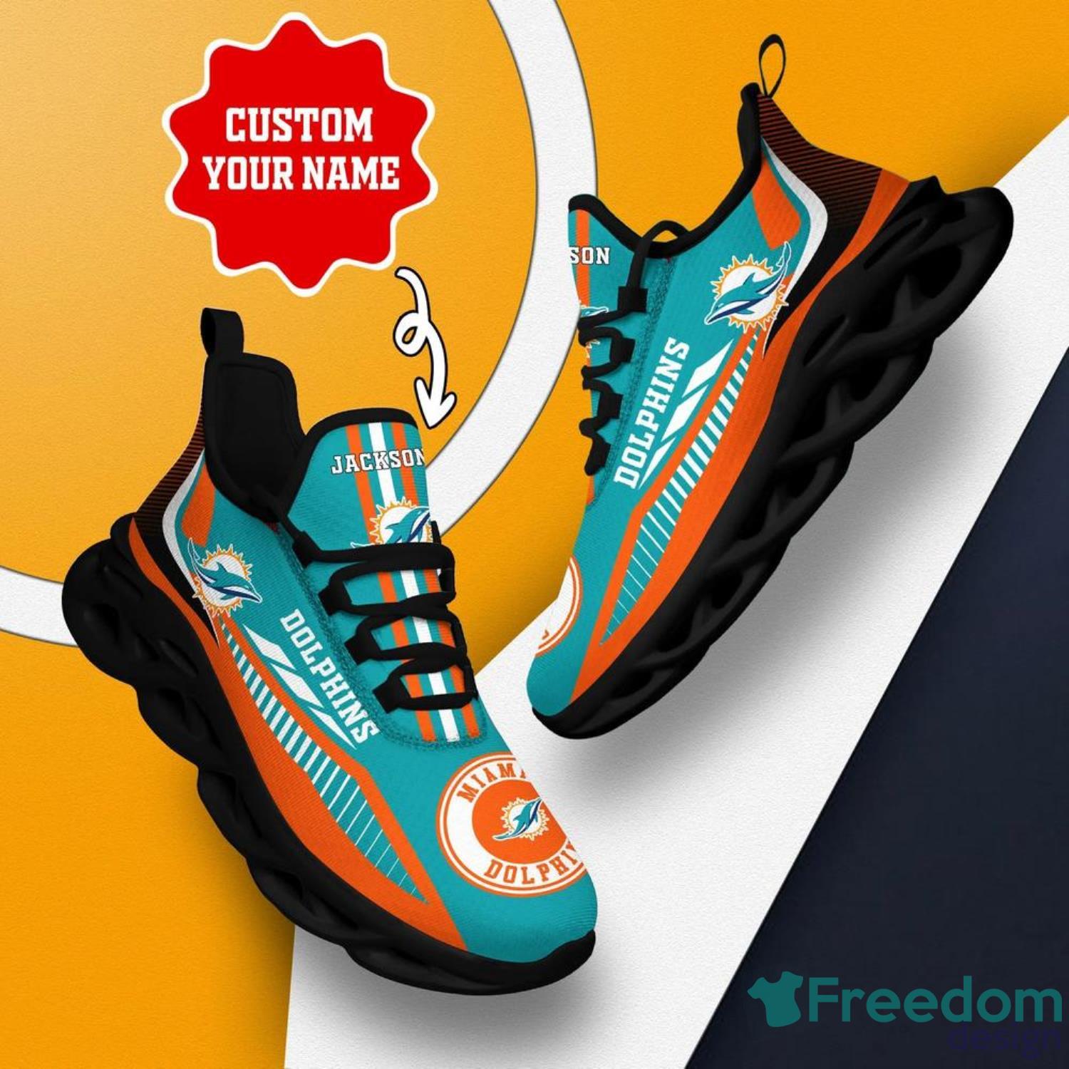 Miami Dolphins Custom Name For Fans NFL Max Soul Shoes Men And Women  Running Shoes