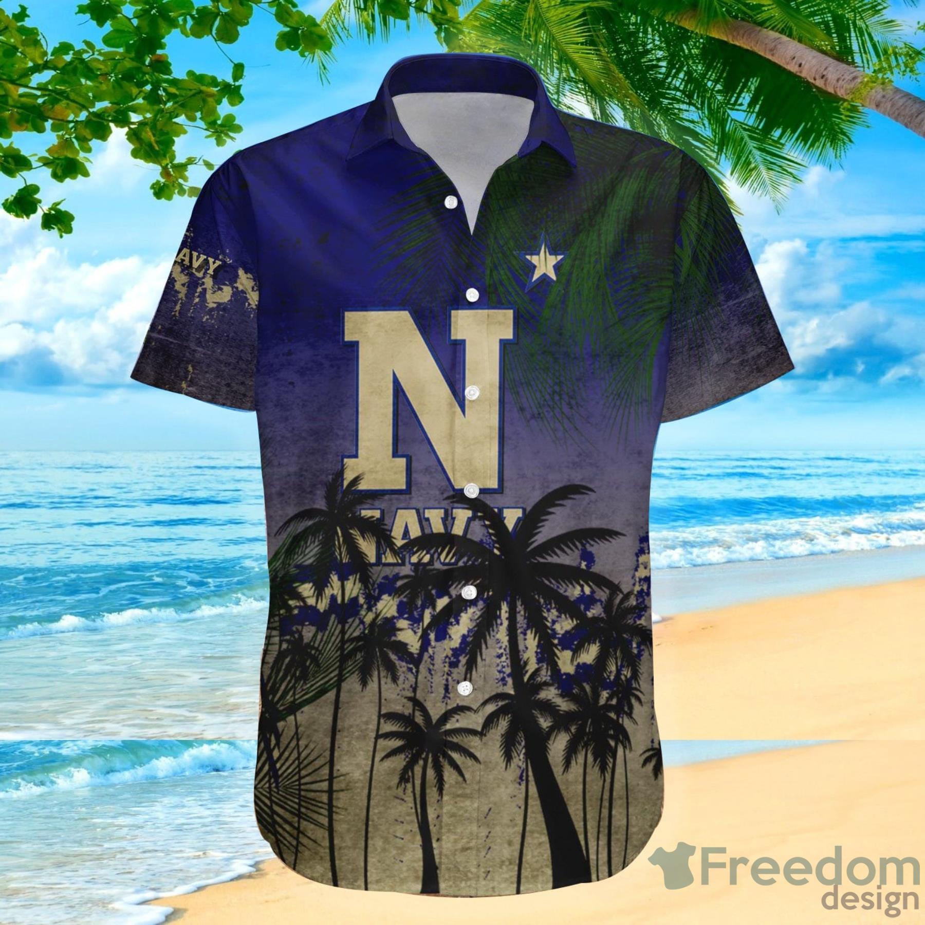 Navy Midshipmen Coconut Tree Tropical Coconut Hawaiian Shirt image Navy Midshipmen Coconut Tree Tropical Coconut Hawaiian Shirt Product Photo 2