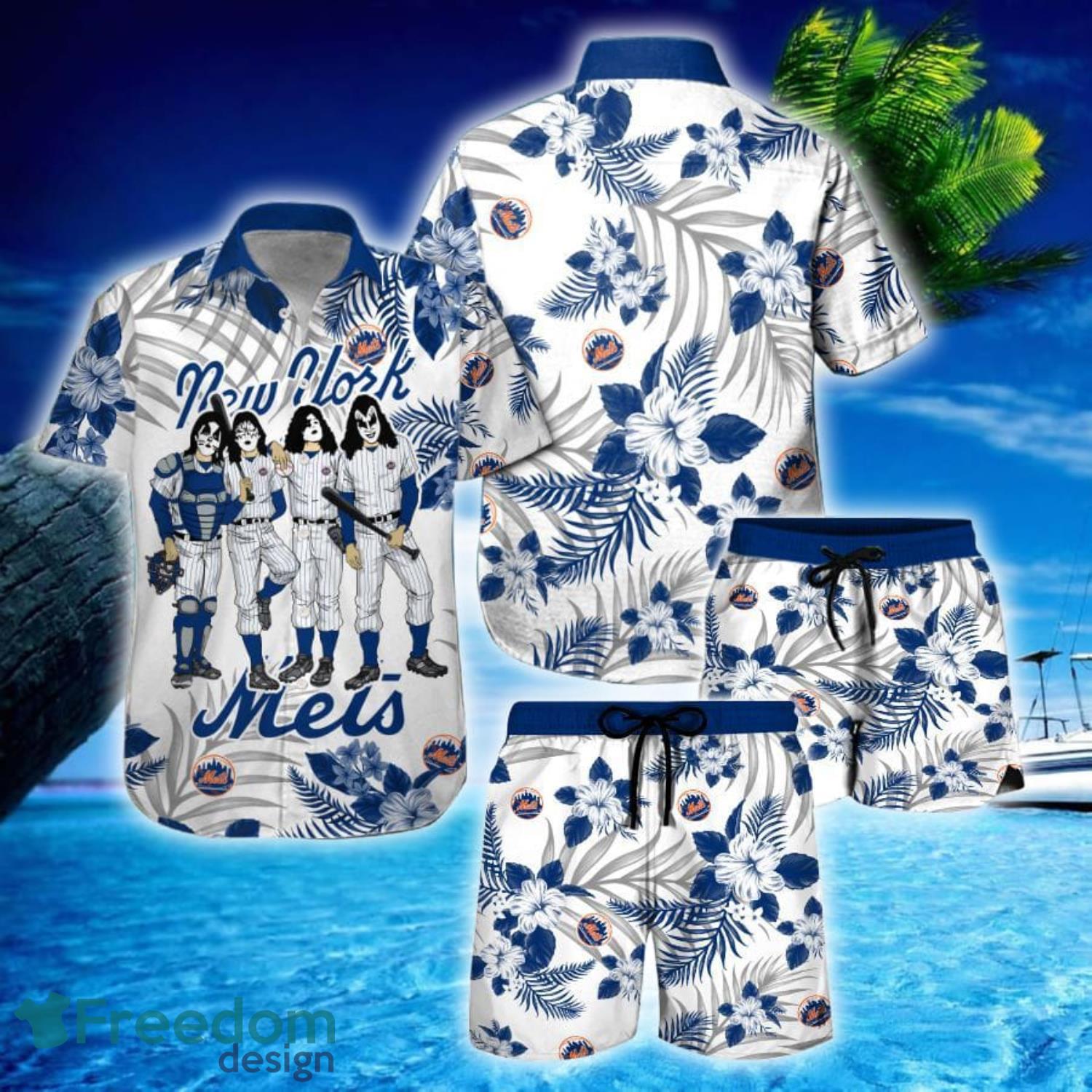 New York Mets City Style Button Up Hawaiian Shirt And Short Set -  Freedomdesign