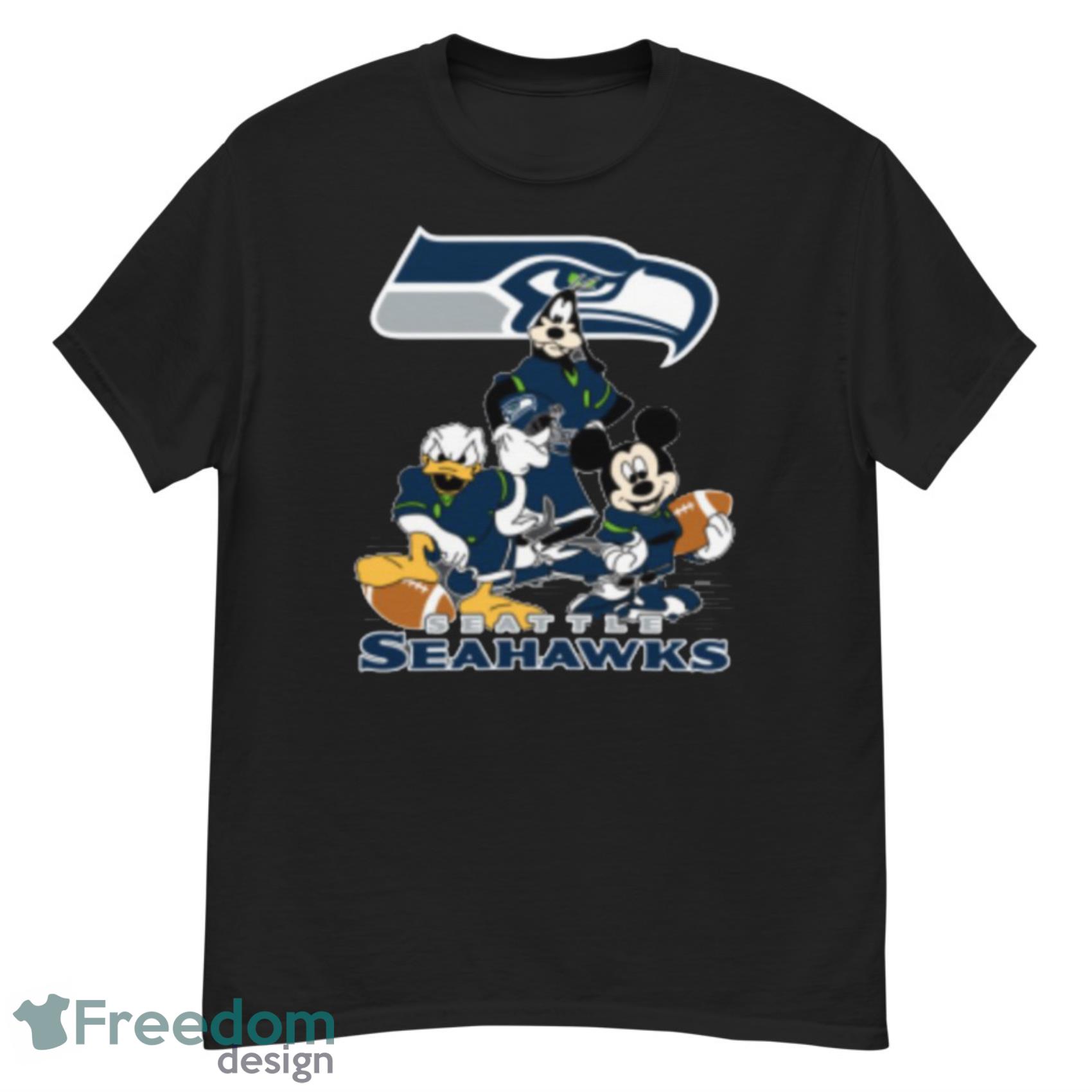 NFL Seattle Seahawks Mickey Mouse Donald Duck Goofy Football Shirt T-Shirt Product Photo 2 NFL Seattle Seahawks Mickey Mouse Donald Duck Goofy Football Shirt T-Shirt Product Photo 2