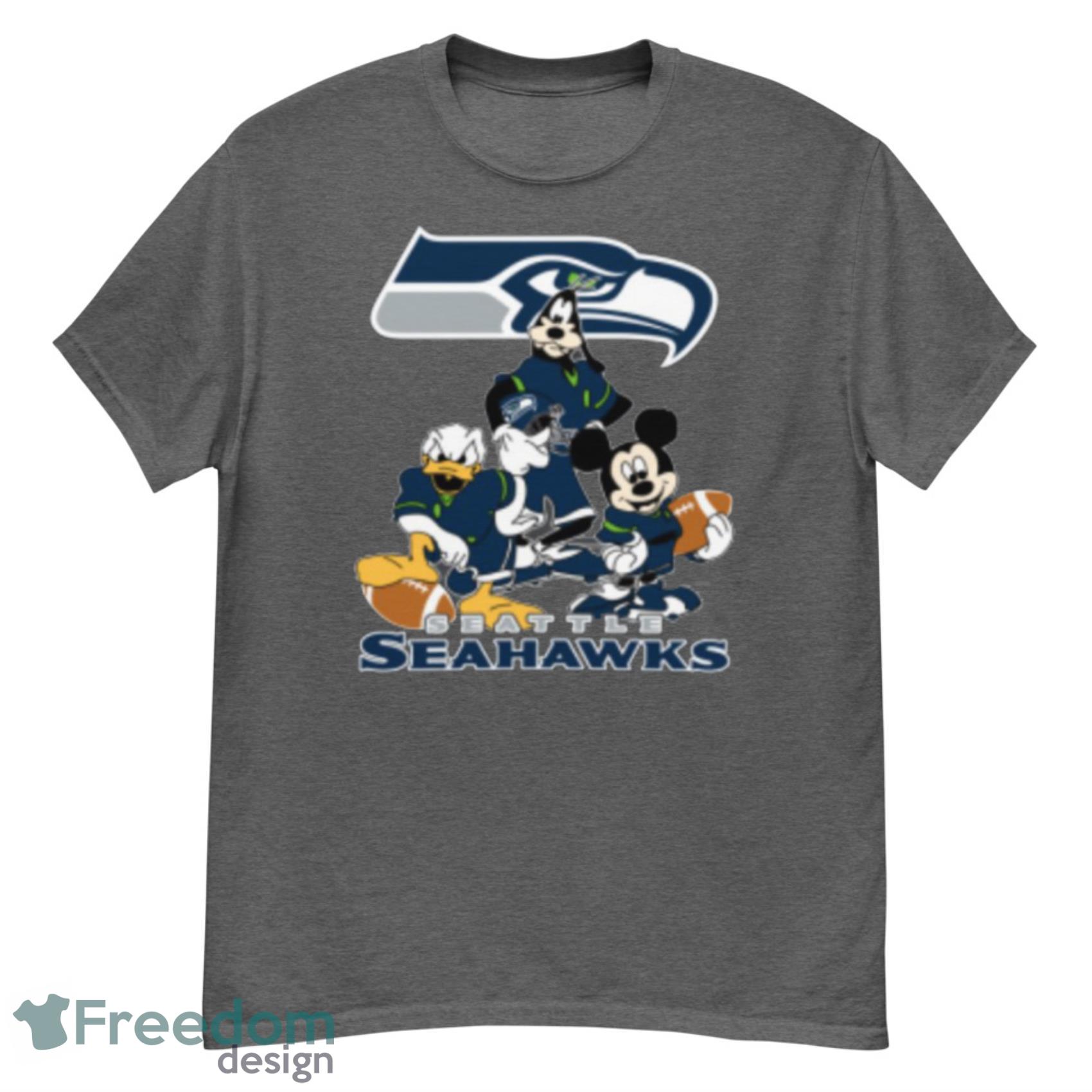 NFL Seattle Seahawks Mickey Mouse Donald Duck Goofy Football Shirt T-Shirt Product Photo 1 NFL Seattle Seahawks Mickey Mouse Donald Duck Goofy Football Shirt T-Shirt Product Photo 1