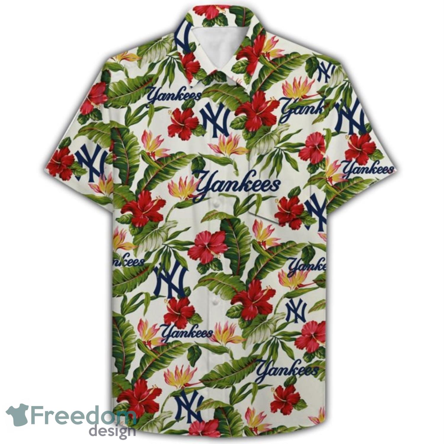 Ny Yankees Tropical Flowers Pattern Hawaiian Shirt And Short - Freedomdesign