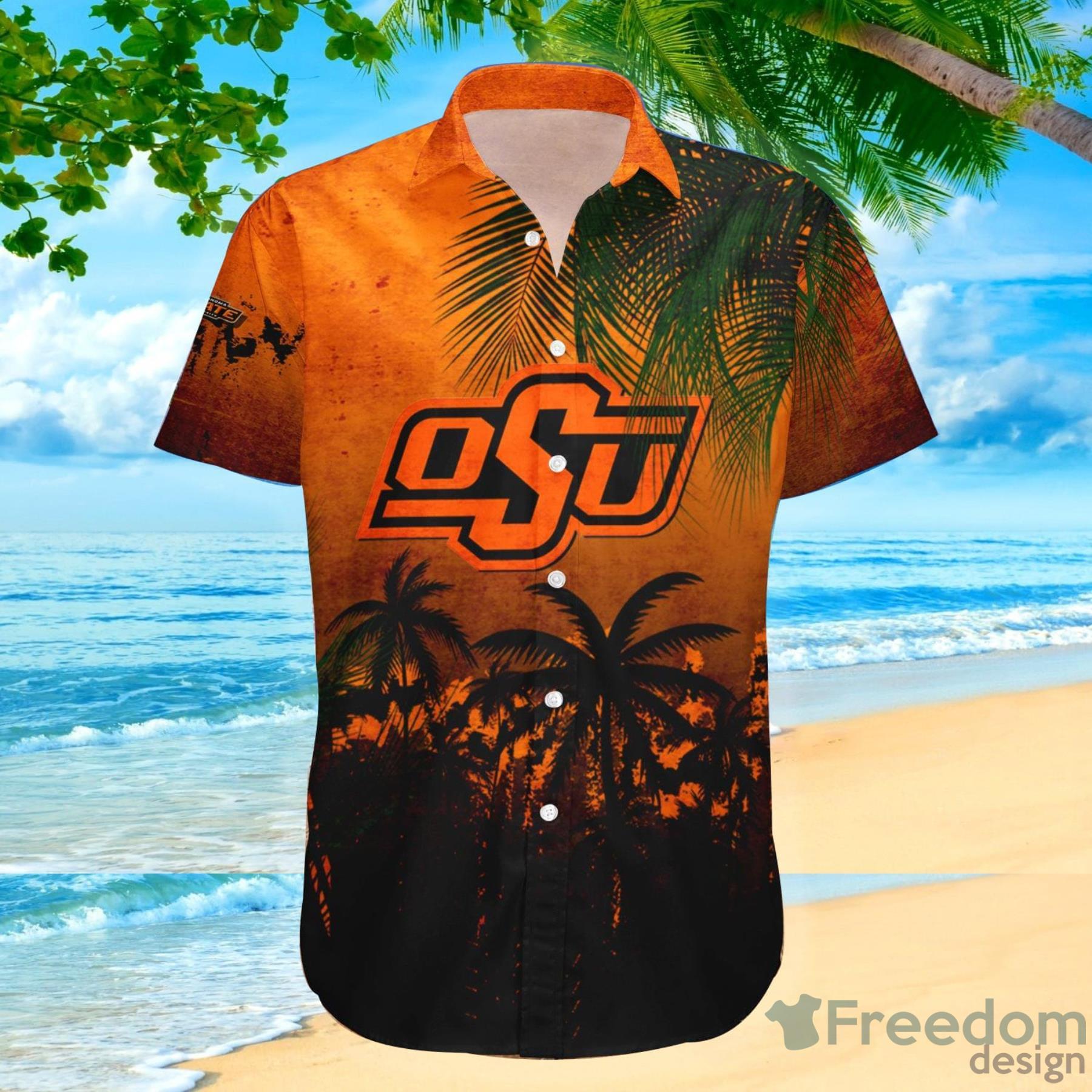 Custom Name Oklahoma State Cowboys With Flamingo Parrot Tropical Beach  Coconut Tree Hawaiian Shirt