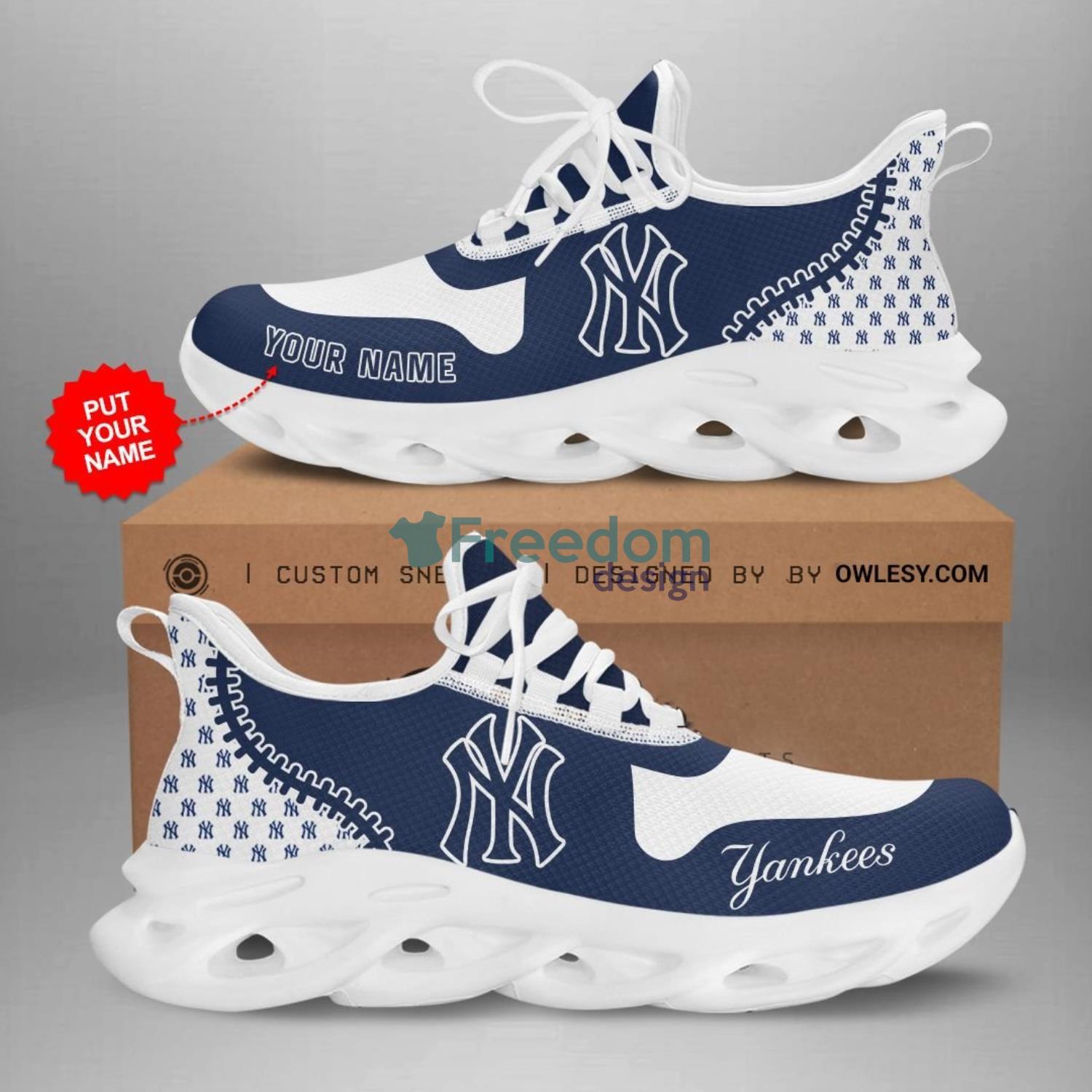 Custom Name Shoes New York Yankees Striped Max Soul Shoes Sport Sneakers -  Banantees