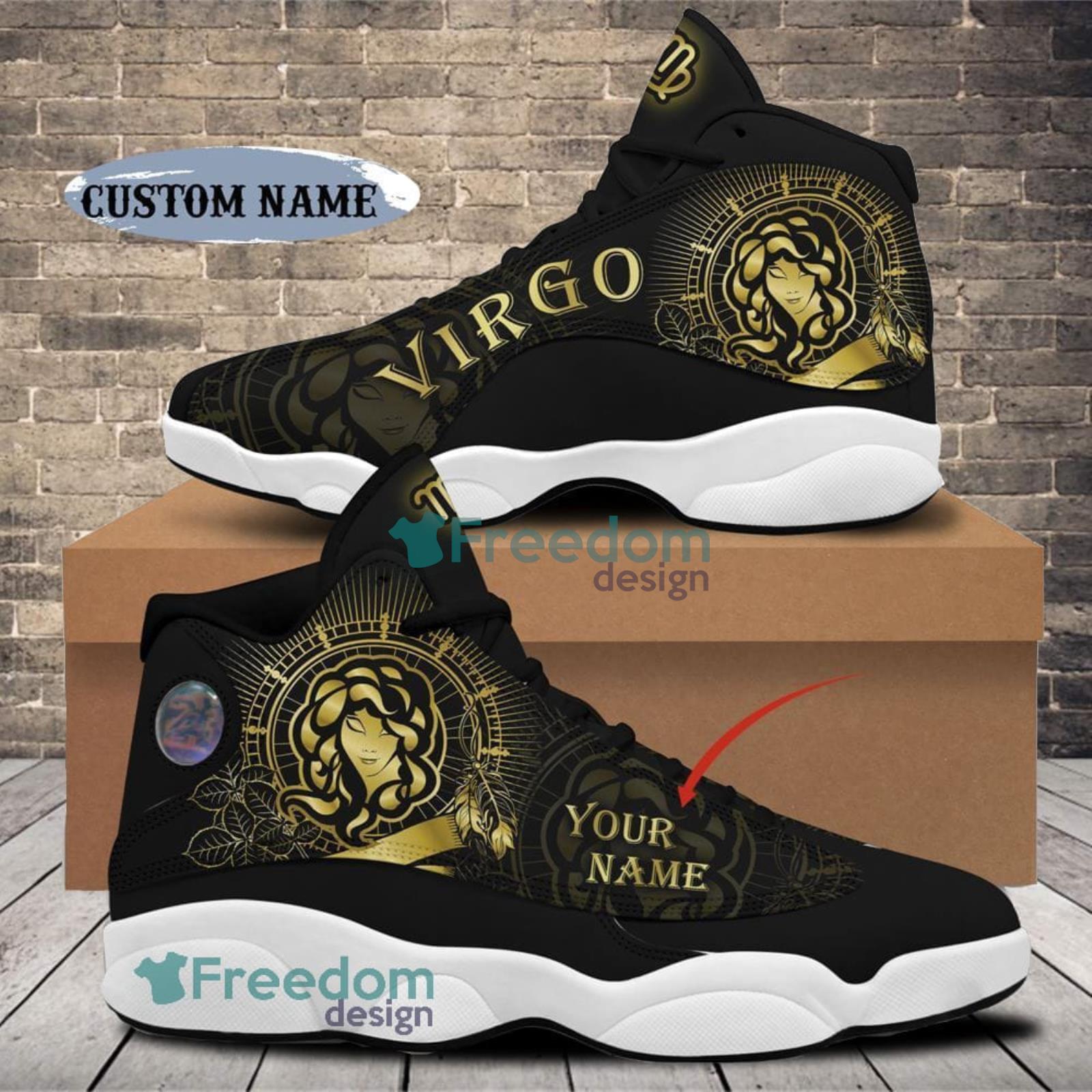 Taurus King Birthday Gift- Golden Personalized Name Air Jordan 13