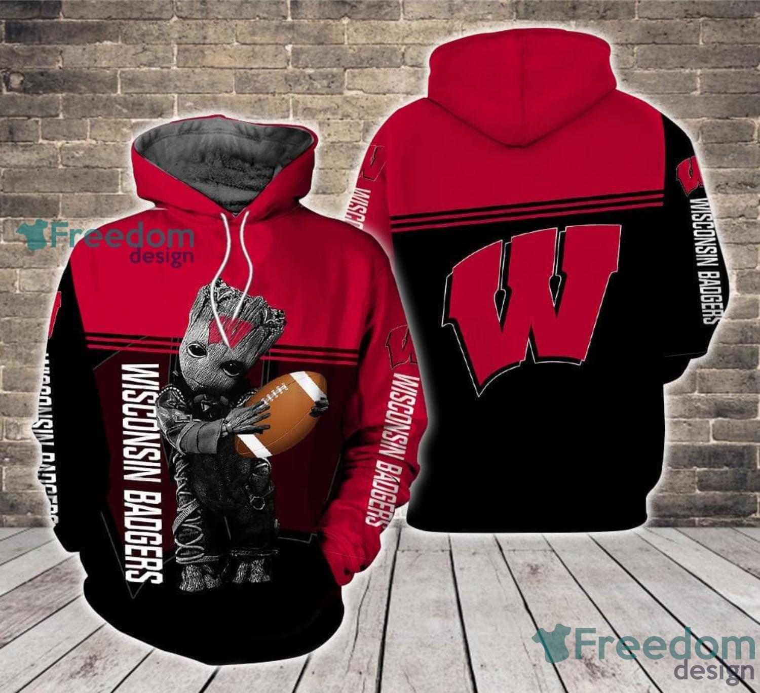 Wisconsin Badgers Ft. Groot 3D Hoodie For Fans Product Photo 1