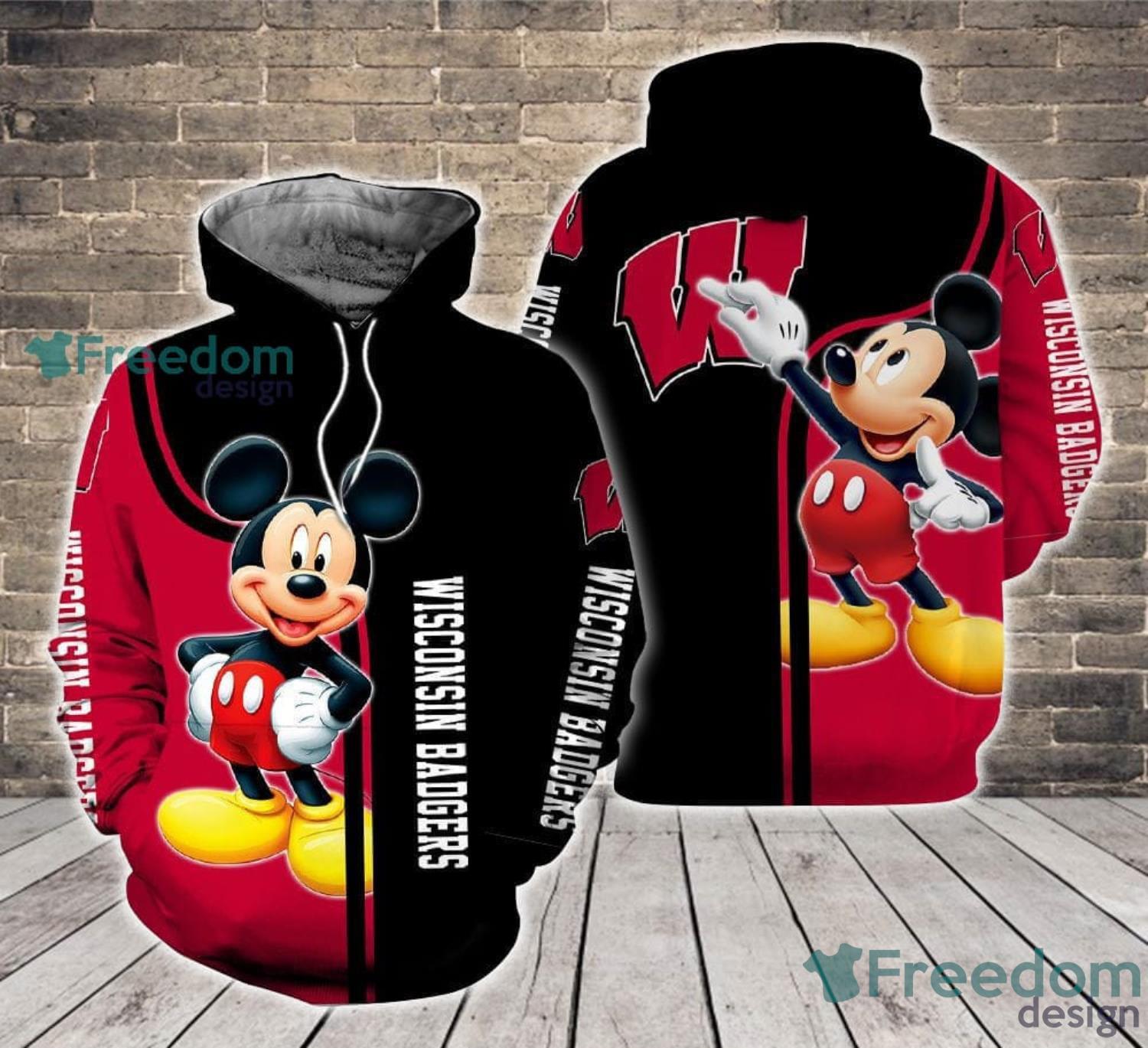 Wisconsin Badgers Mickey Mouse Lover Disney Cartoon 3D Hoodie For Fans Product Photo 1