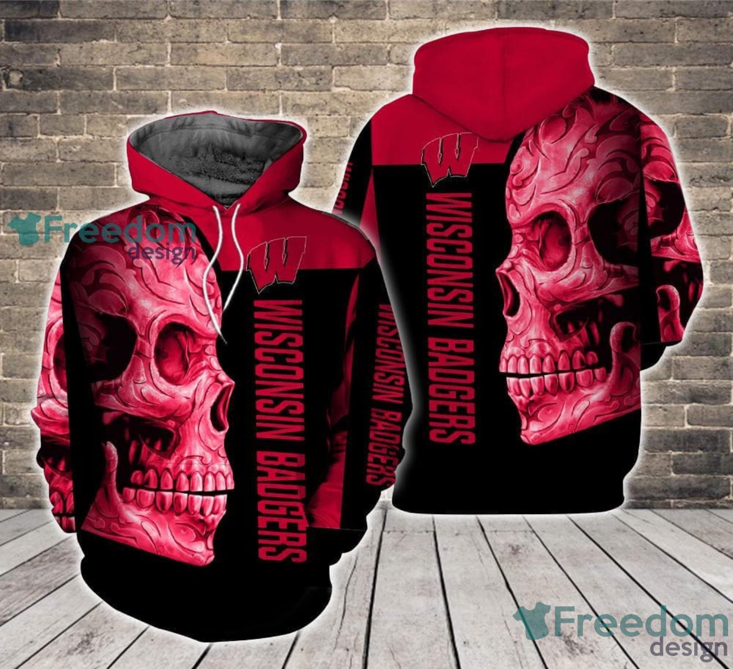 Wisconsin Badgers Skull Halloween Gift 3D Hoodie For Fans Product Photo 1