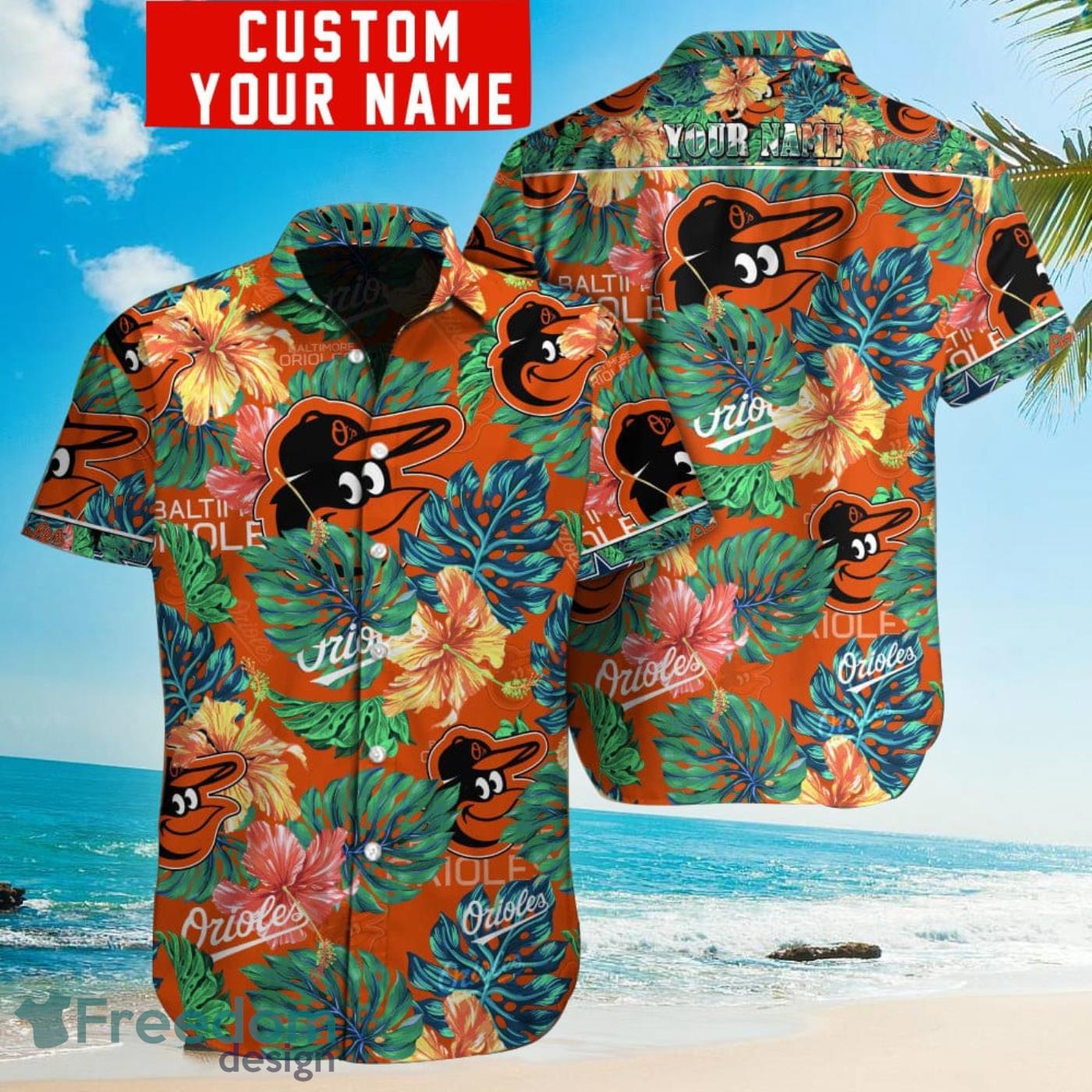 Baltimore Orioles MLB Custom Name Flower And Leaf Pattern Tropical