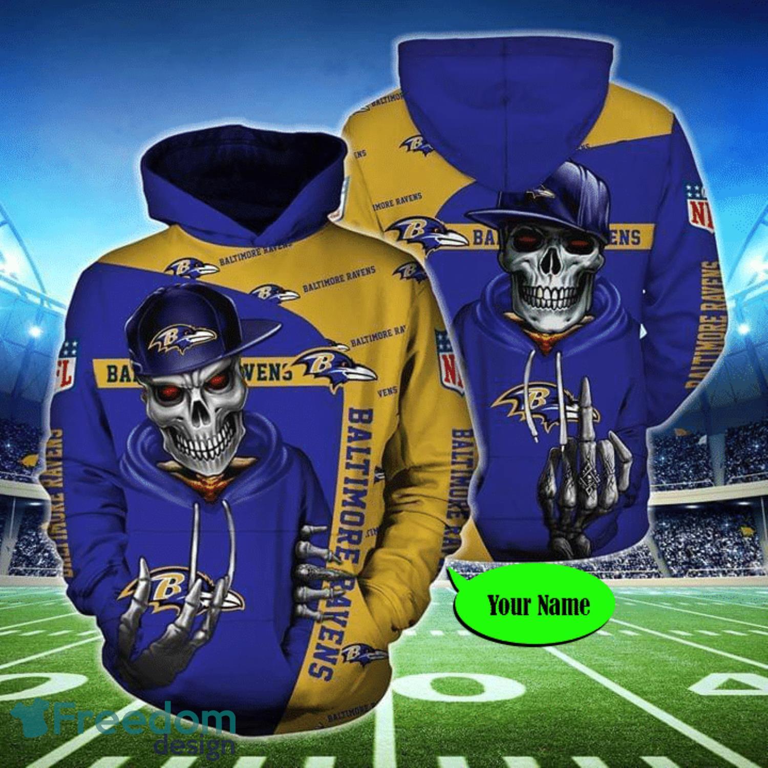 Baltimore Ravens Hiphop Skeleton NFL For Ravens Fan Custom Name 3D