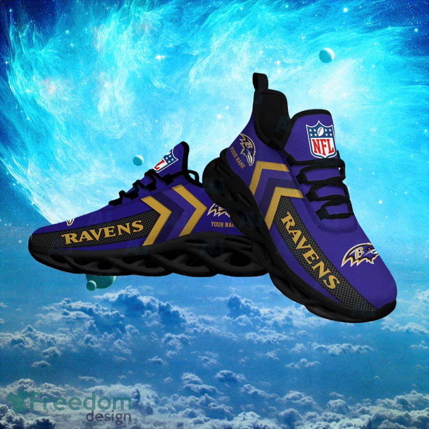 Baltimore Ravens NFL Logo Fans Custom Name Max Soul Shoes Product Photo 1