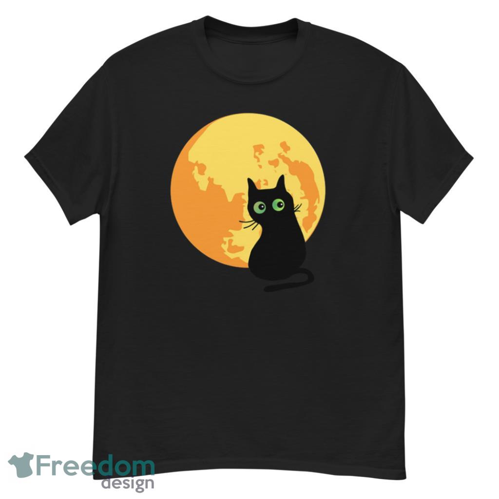 Black Cat Green Eyes Yellow Moon Costume Halloween T-Shirt Product Photo 1