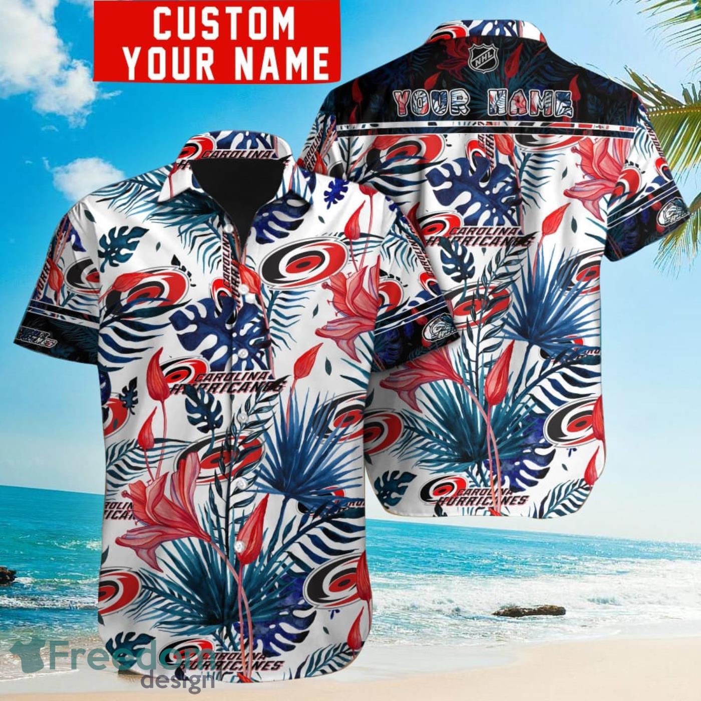 NHL Carolina Hurricanes Aloha Style 4 Big Logo Hawaiian Shirt For Fans -  Freedomdesign