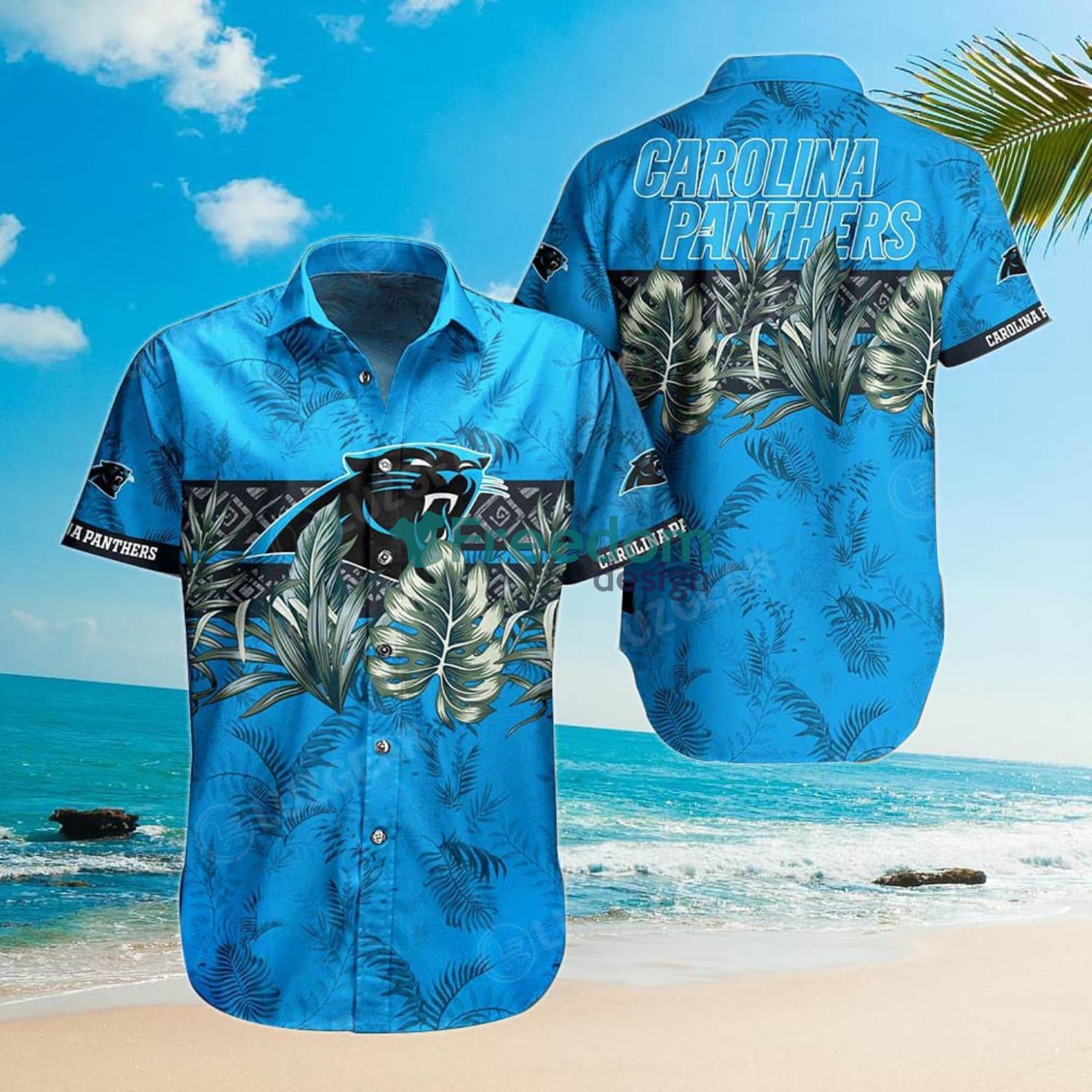 Carolina Panthers Weead Leaves Pattern Short Sleeve Hawaiian Shirt