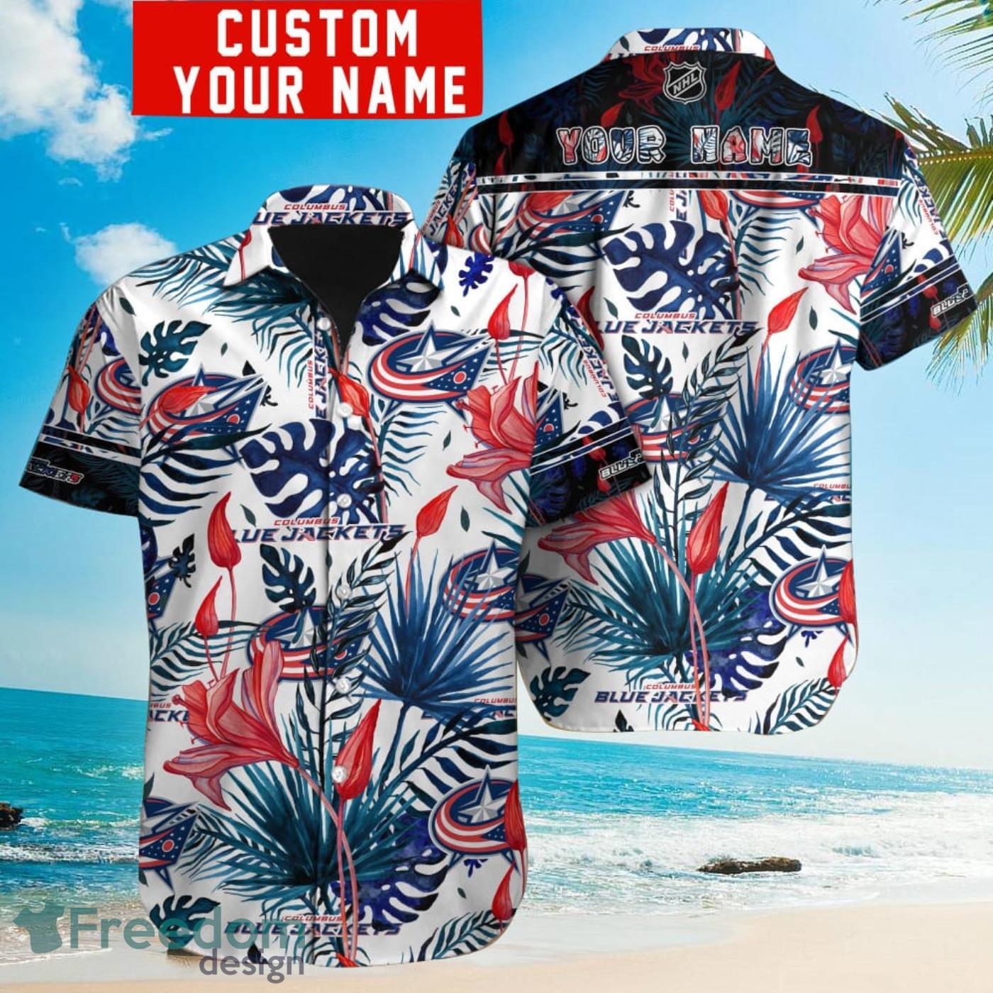 Columbus Blue Jackets NHL Us Flag Hawaiian Shirt Custom Summer Aloha Shirt  - Trendy Aloha