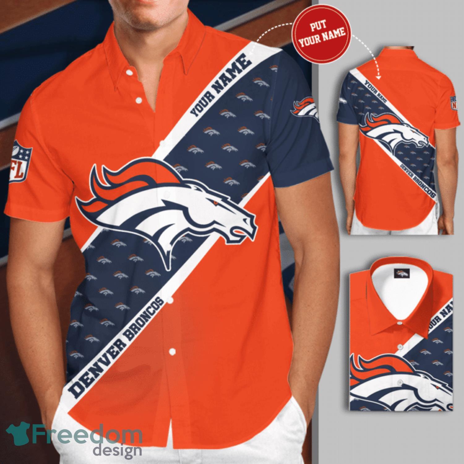 Custom Name Denver Broncos Big Logo All Over Print 3D Hawaiian Summer Aloha  Beach Shirt - Freedomdesign