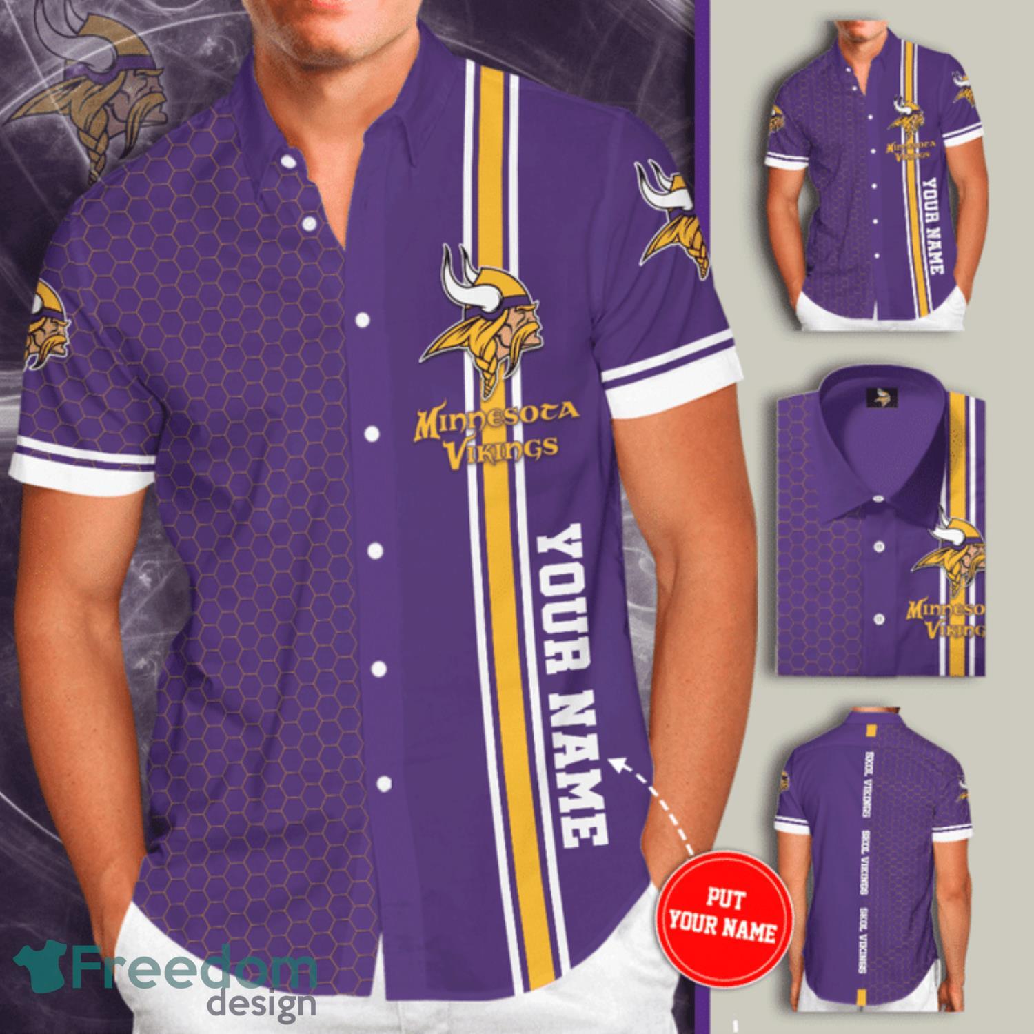 Personalized Minnesota Vikings Logo All Over Print 3D Short Sleeve Dress  Shirt Hawaiian Summer Aloh… in 2023