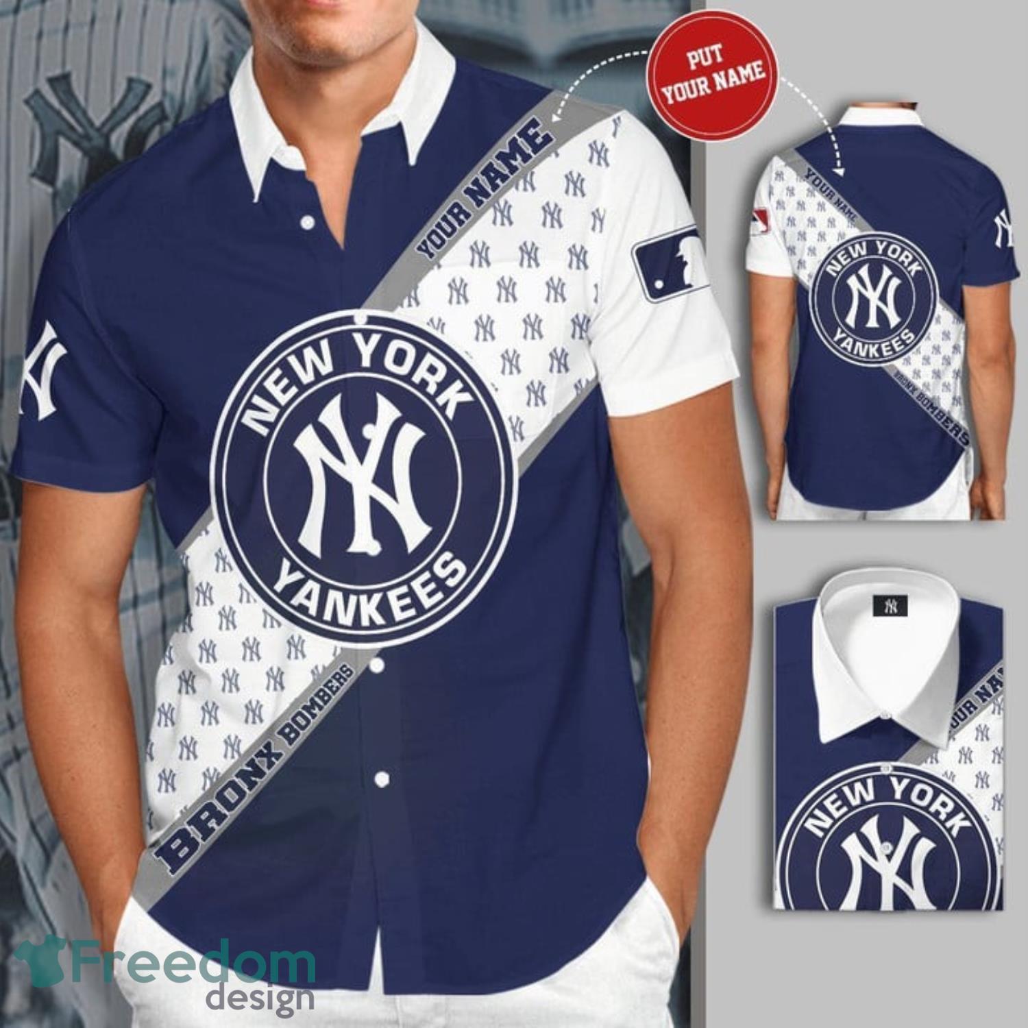 New York Yankees Hawaiian Shirt with Custom Name - Trendy Aloha
