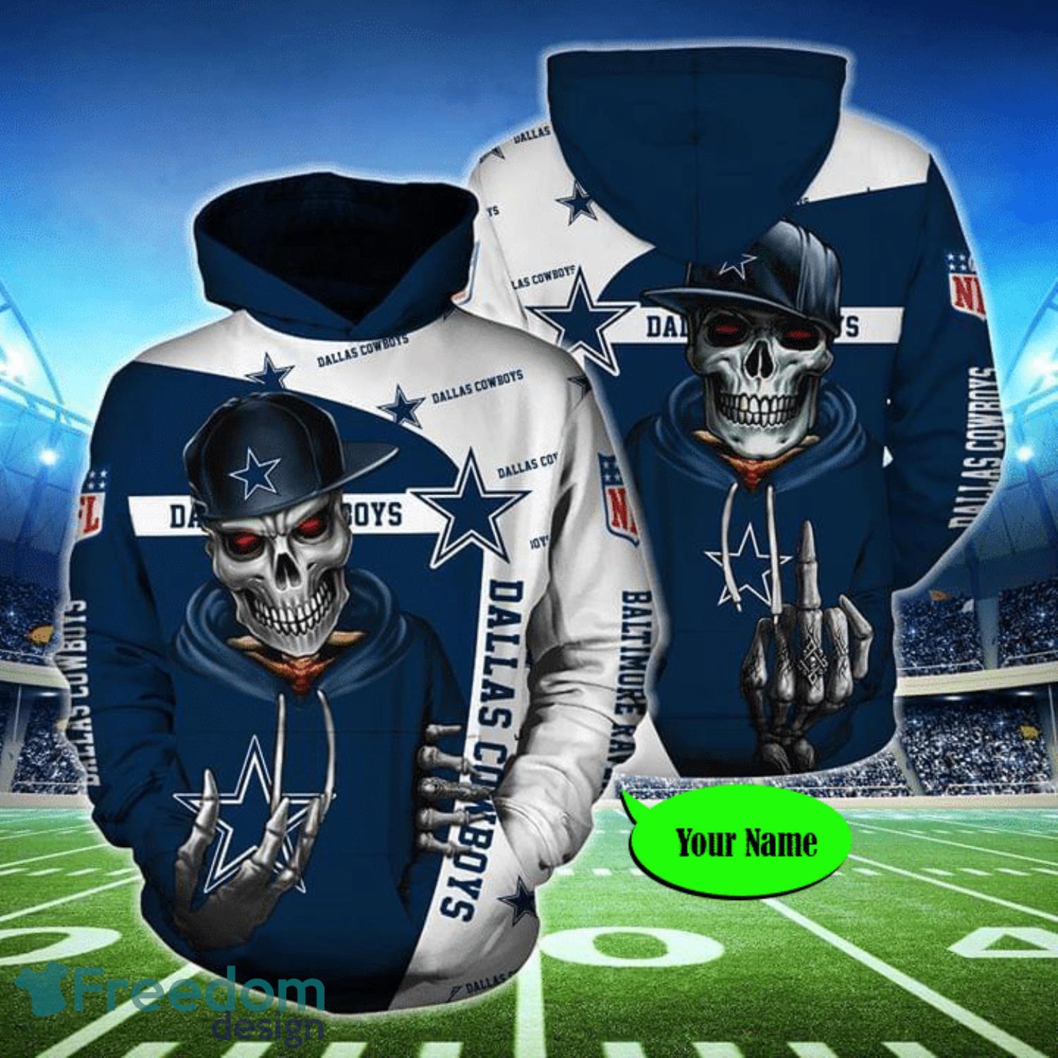 Dallas Cowboys NFL Super Bowl Custom Name Zip Hoodie 3D All Over Print