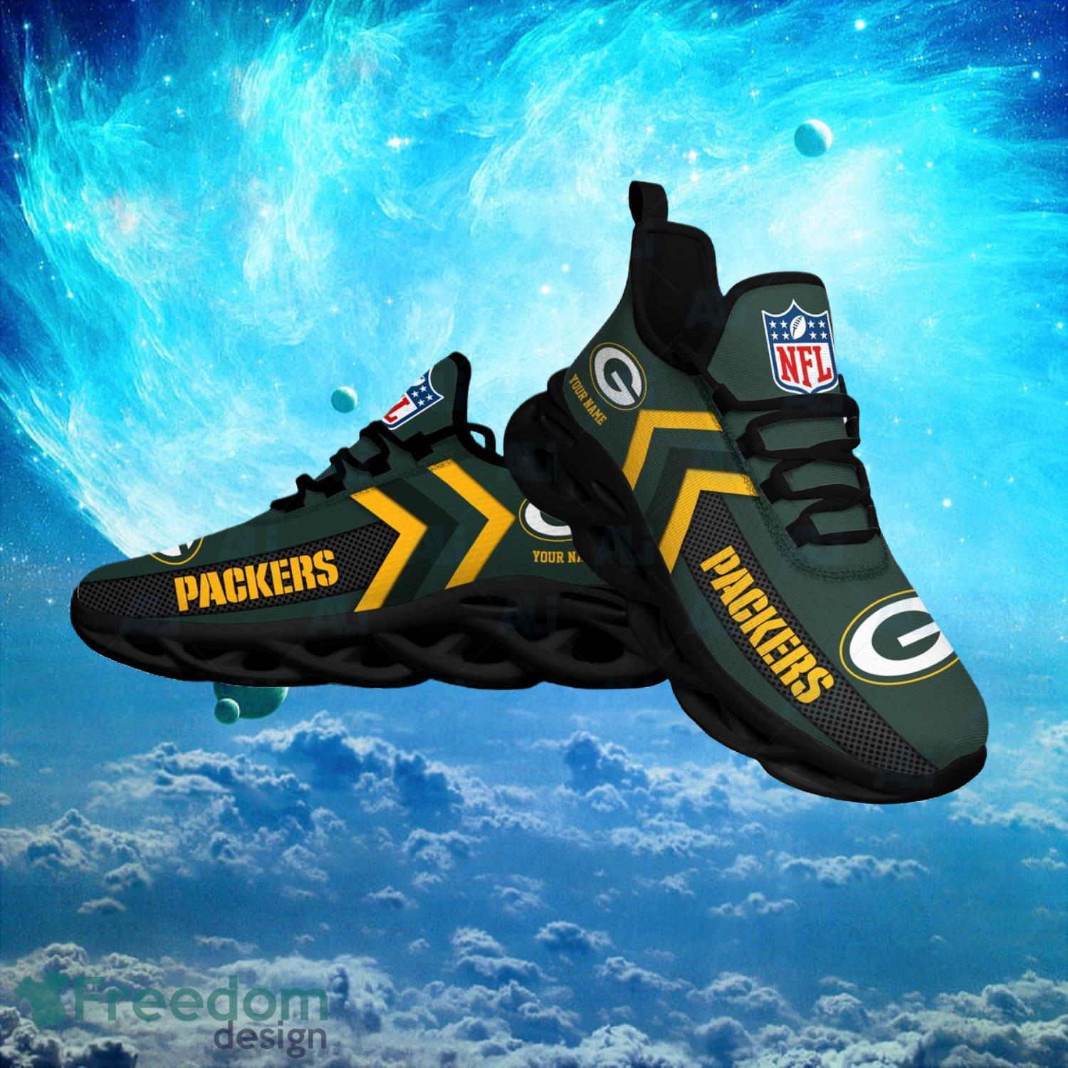 Green Bay Packers NFL Logo Fans Custom Name Max Soul Shoes Product Photo 1