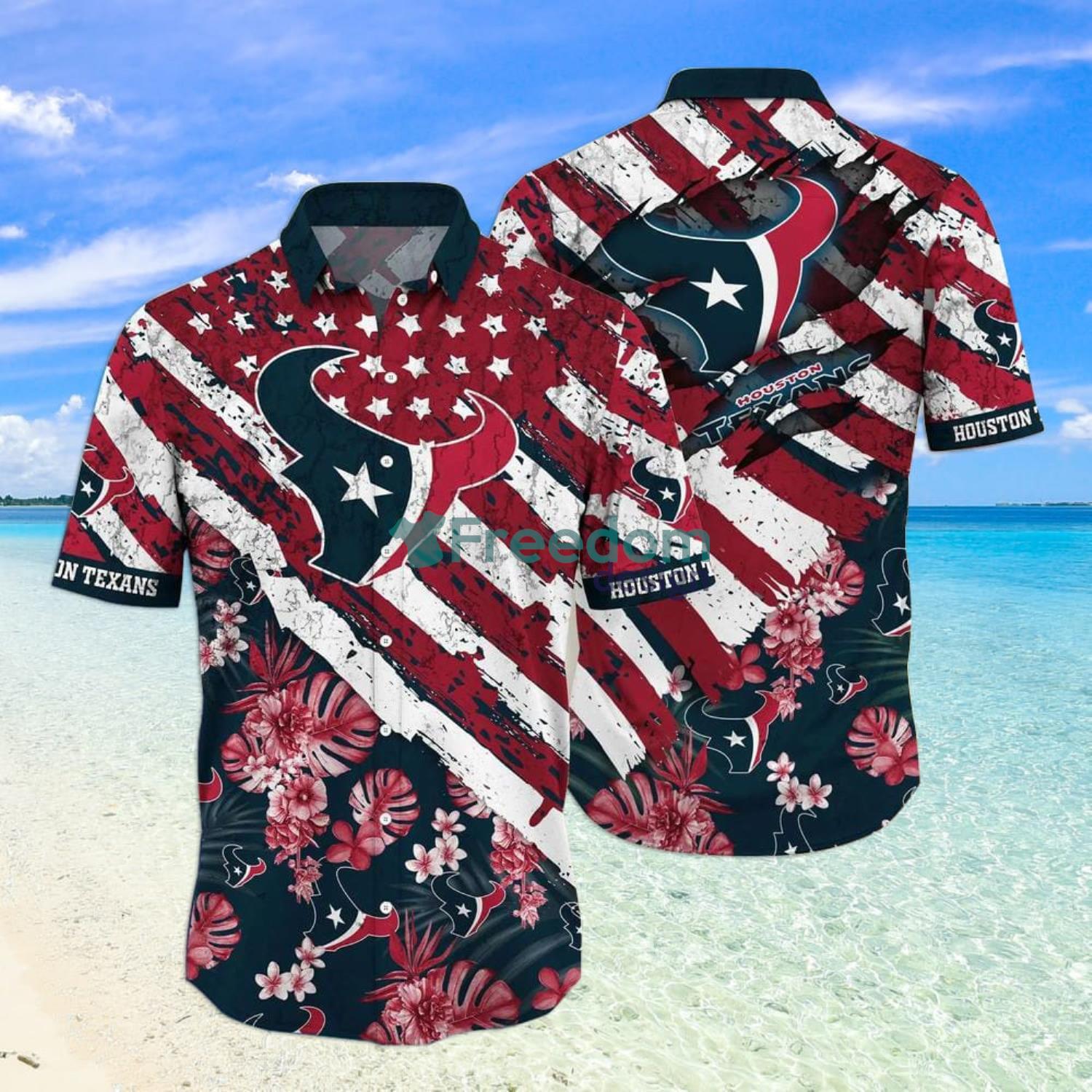 Houston Texans NFL US Flag Aloha Tropical Hawaiian Shirt And Shorts -  Freedomdesign