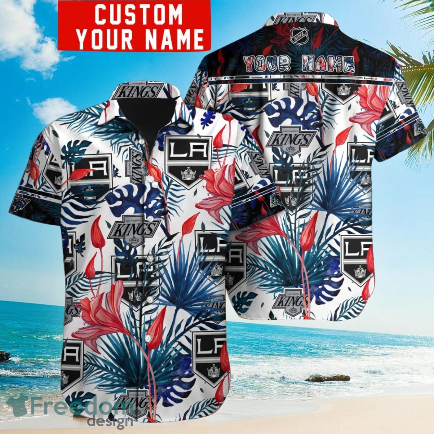 Los Angeles Dodgers Tropical Floral Custom Name Aloha Hawaiian Shirt