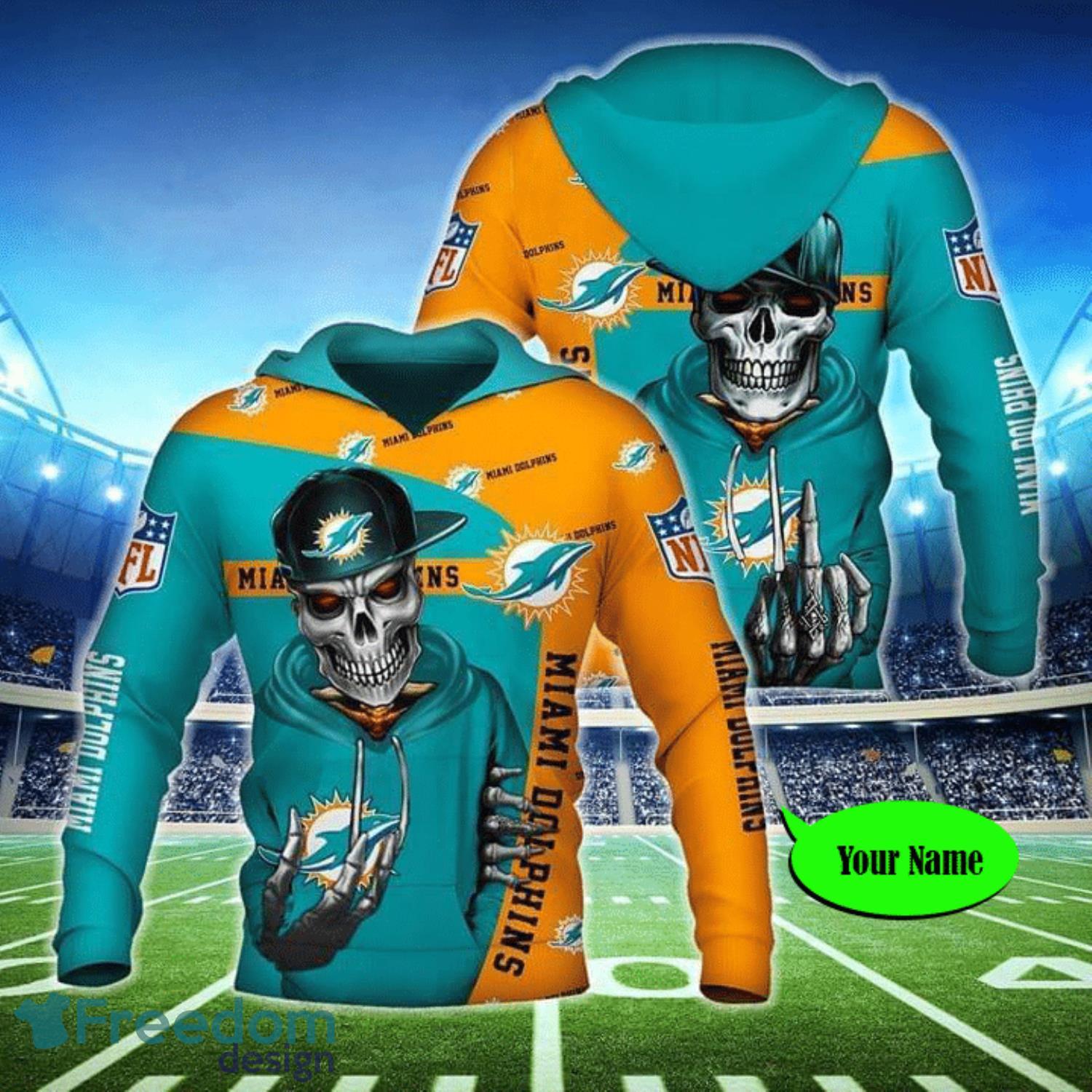 Miami Dolphins Hiphop Skeleton NFL For Dolphins Fan Custom Name 3D All Over  Printed Hoodie - Freedomdesign